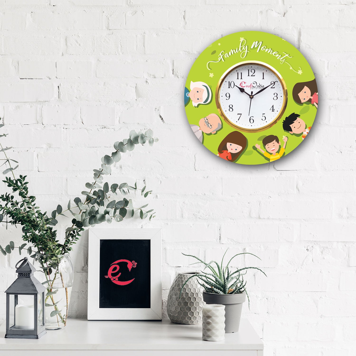 Family Moments Theme Wooden Colorful Round Wall Clock 1