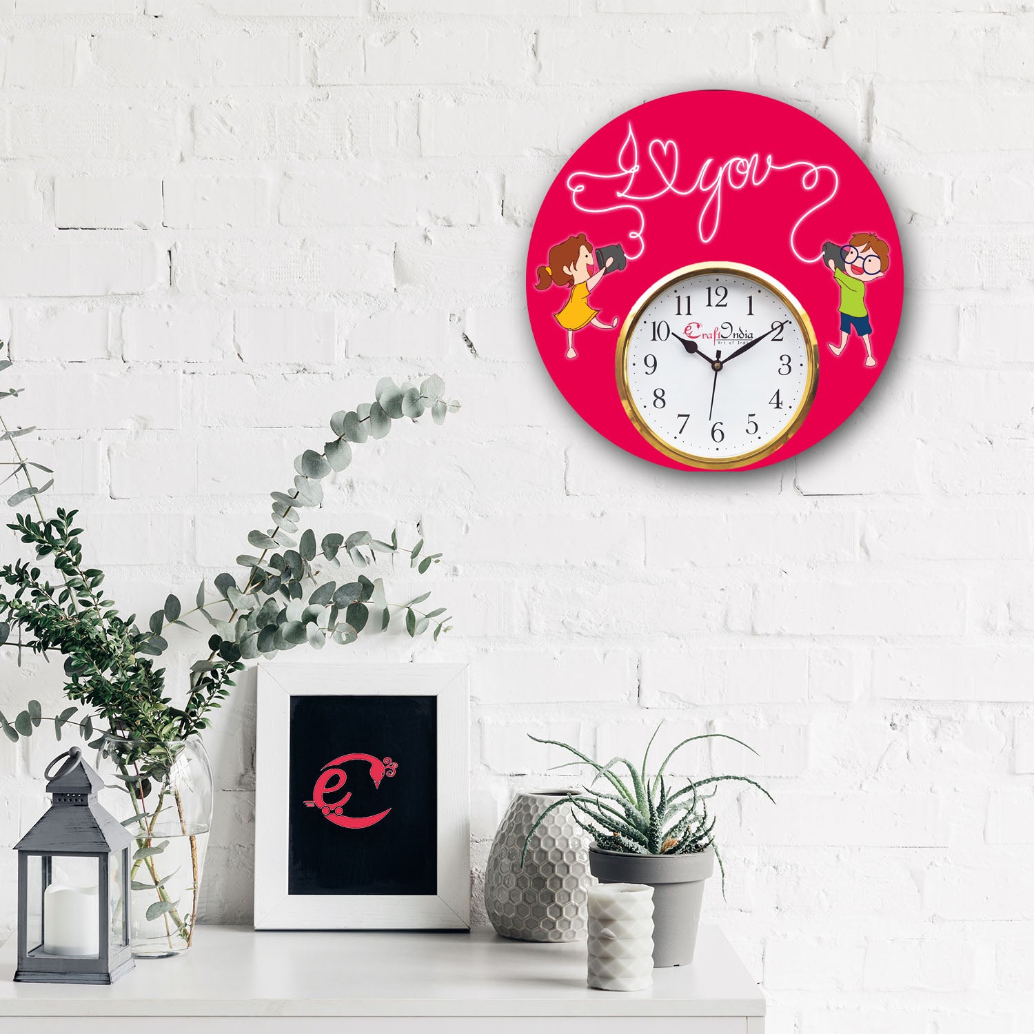 Brother Sister Theme Wooden Colorful Round Wall Clock 1