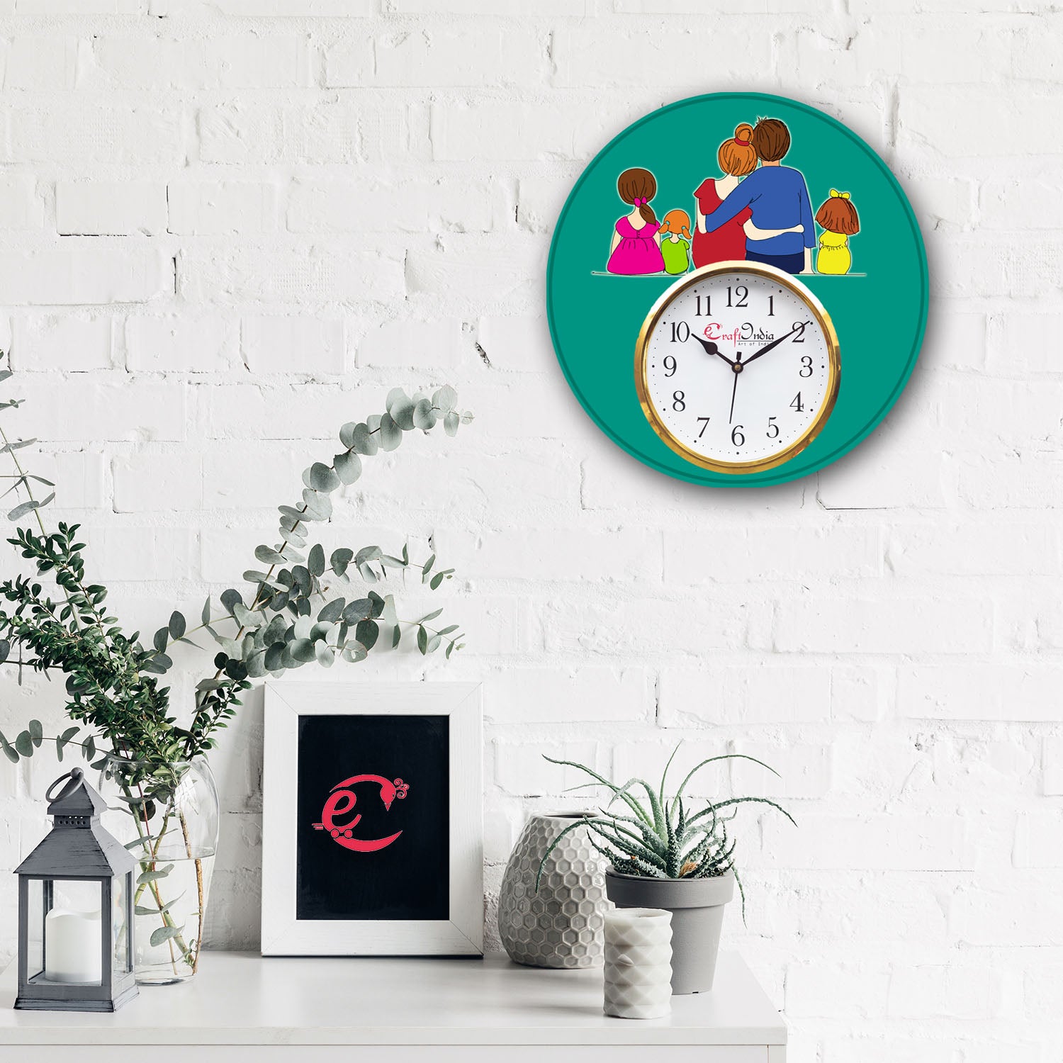 Family Theme Wooden Colorful Round Wall Clock 1