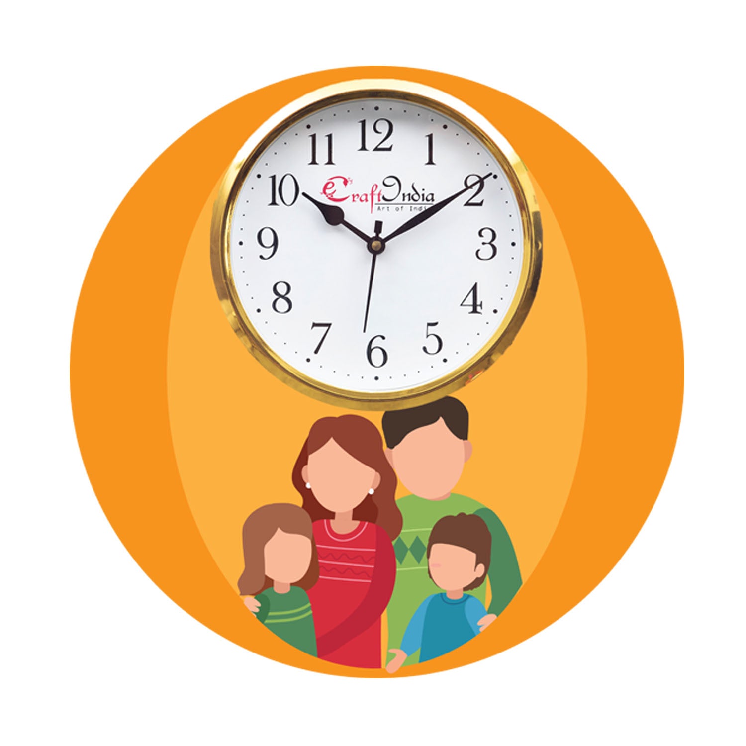 Family Theme Wooden Colorful Round Wall Clock