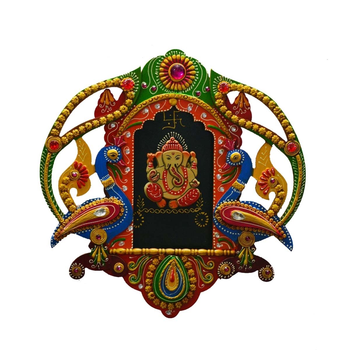 Papier-Mache Lord Ganesha with Peacock Wall Hanging