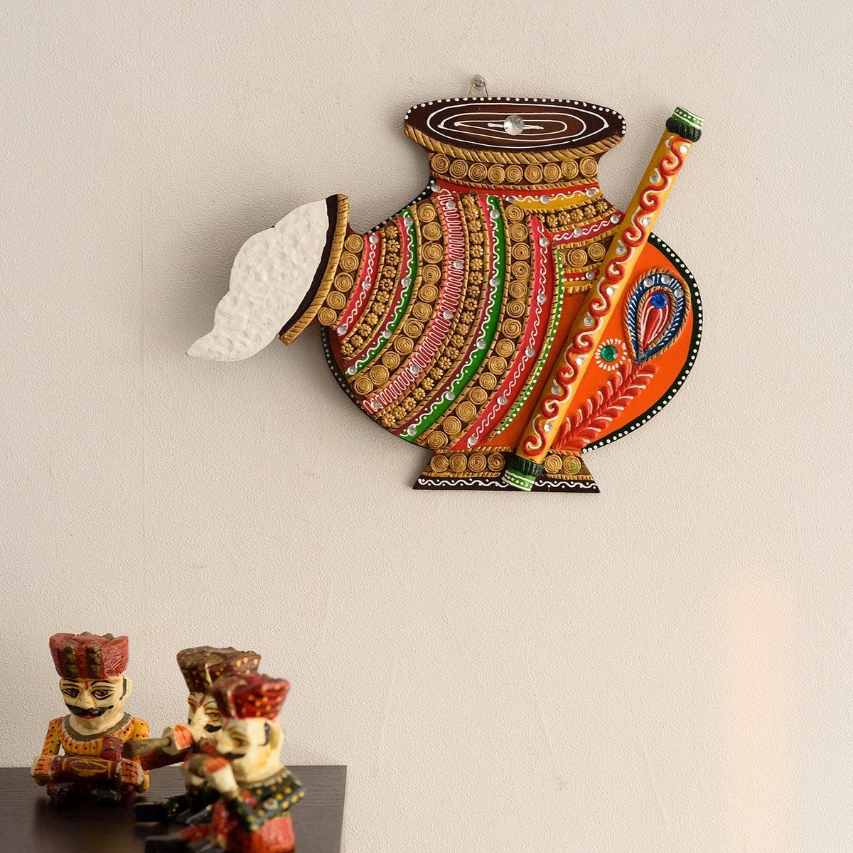 Makhan Matki Shape Papier-Mache Wooden Wall Hanging - eCraftIndia Online