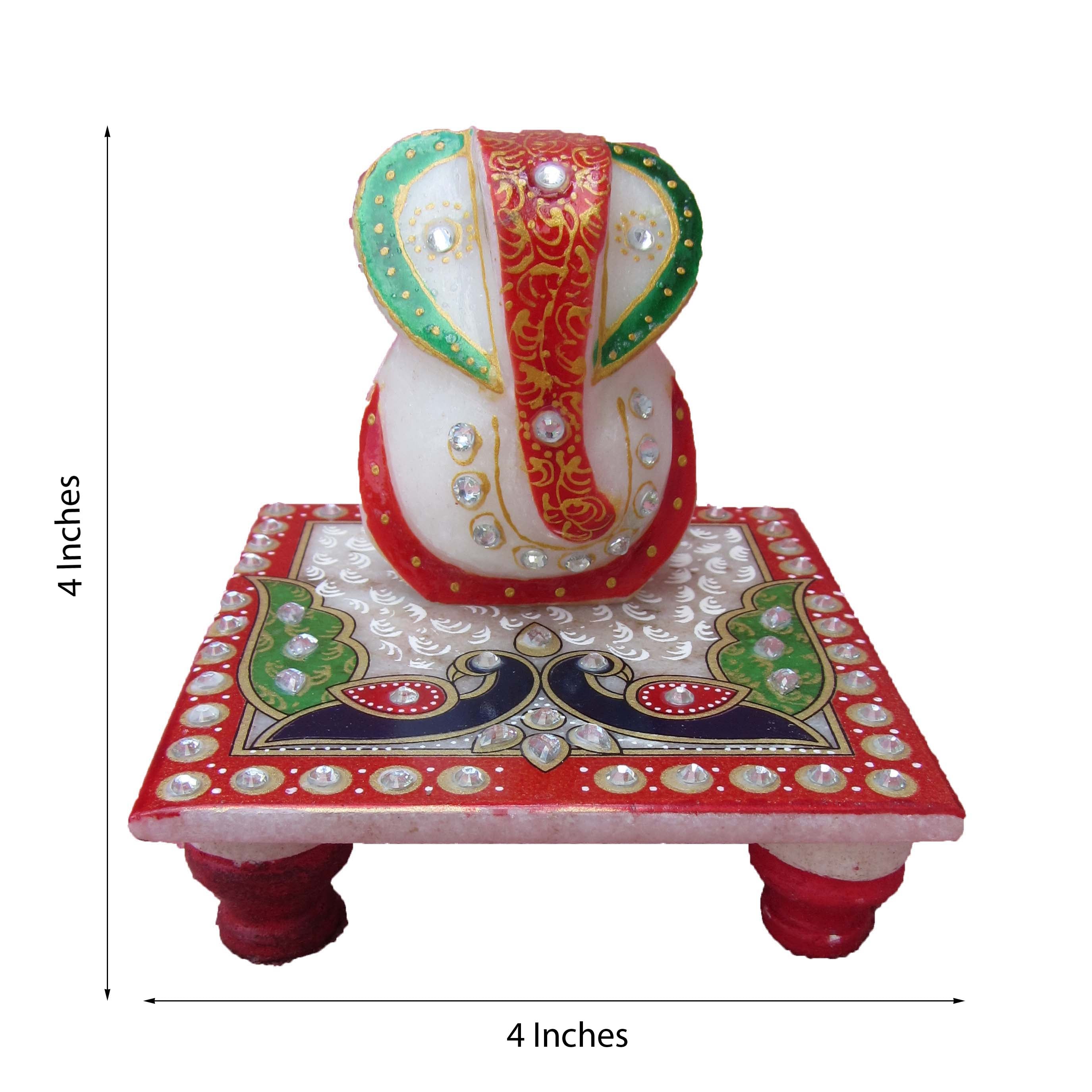 Designer Wooden Bhai Rakhi with Lord Ganesha Marble Chowki and Roli Tikka Matki, Best Wishes Greeting Card 1