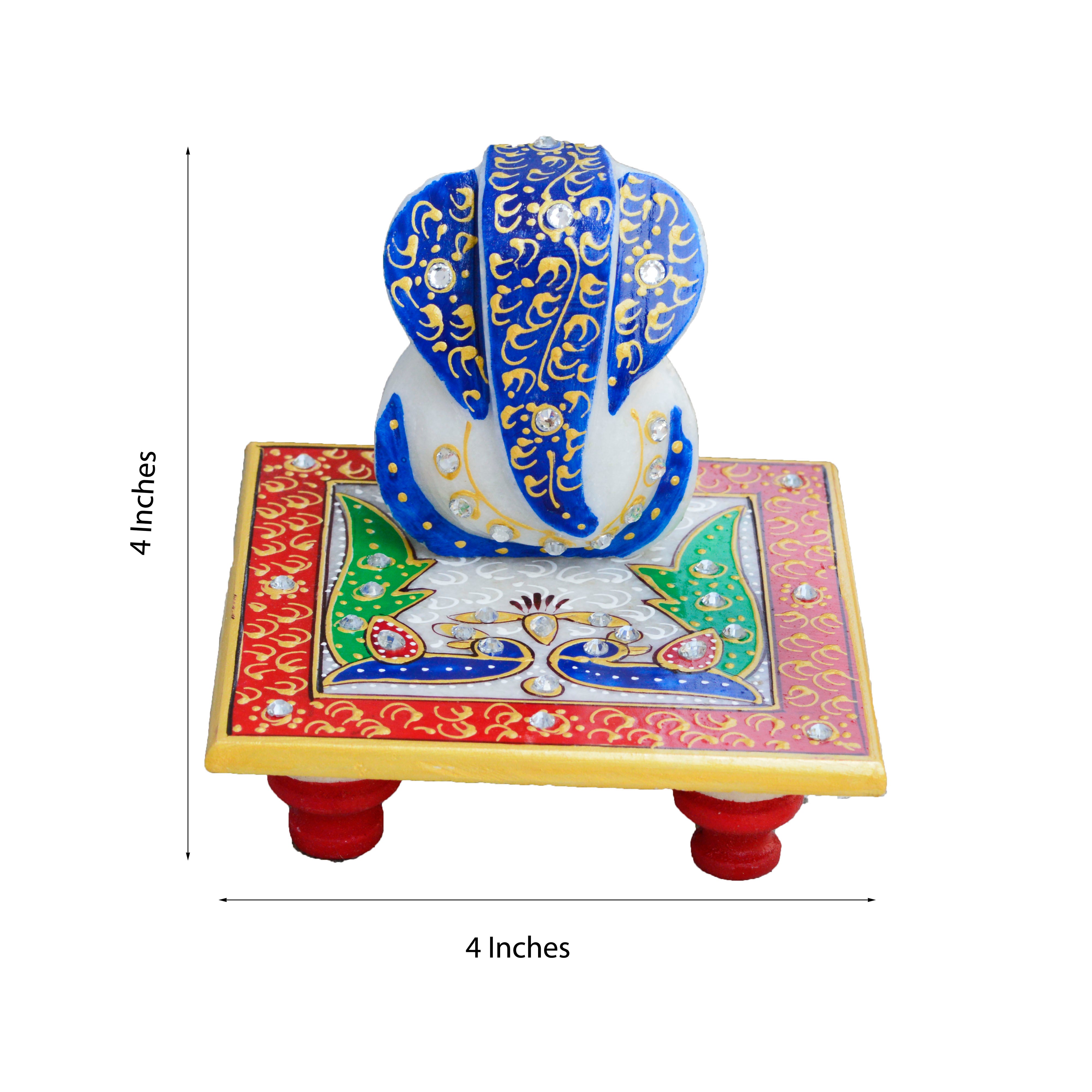 Designer  Handcrafted Rakhi with Lord Ganesha on Marble Chowki and Roli Chawal Pack 2
