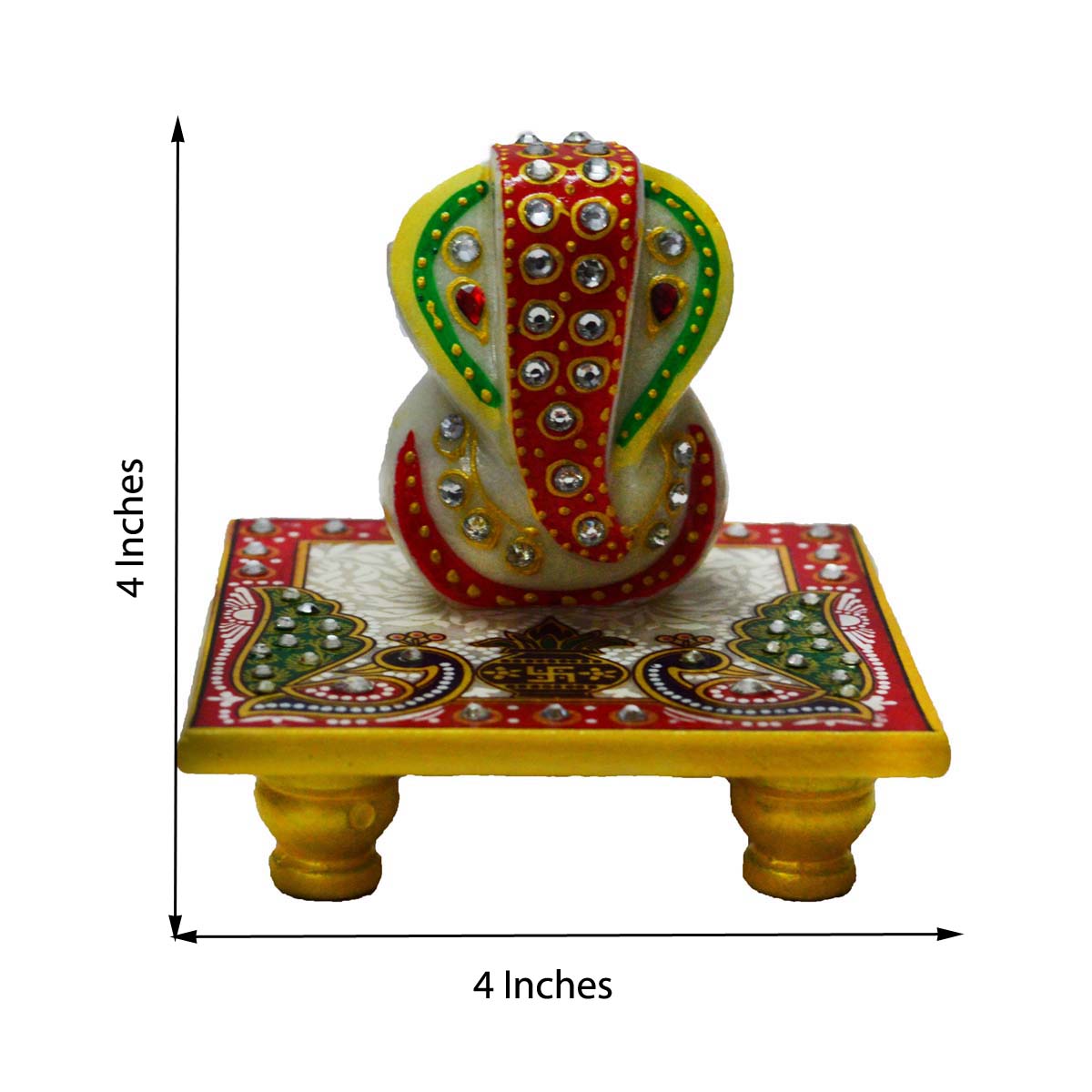 Desginer Stone and Pearl Rakhi with Lord Ganesha on Marble Chowki and Roli Chawal Pack 2