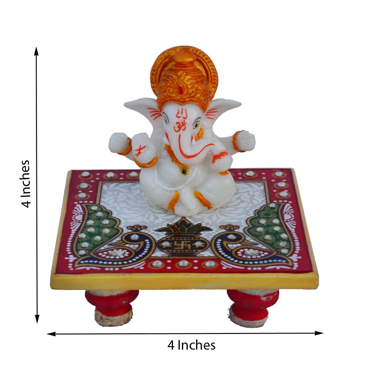 Designer Religious OM Rakhi with Lord Ganesha Marble Chowki and Roli Tikka Matki 1