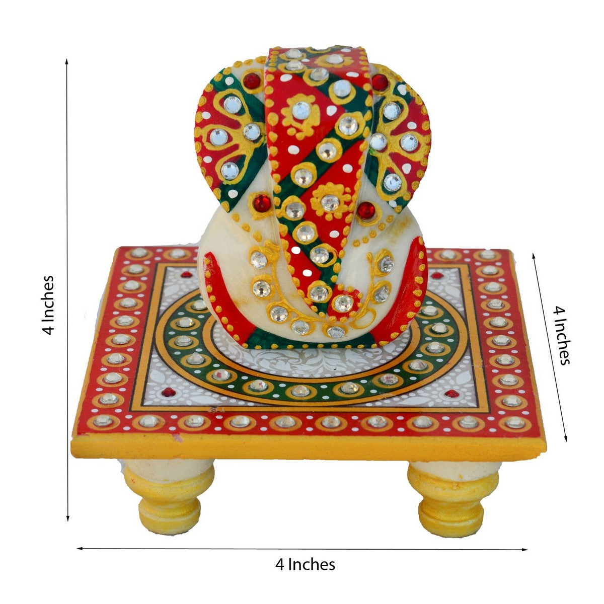 Designer Rakhi with Lord Ganesha on Kundan Studded Marble Chowki and Roli Tikka Matki, Best Wishes Greeting Card 1
