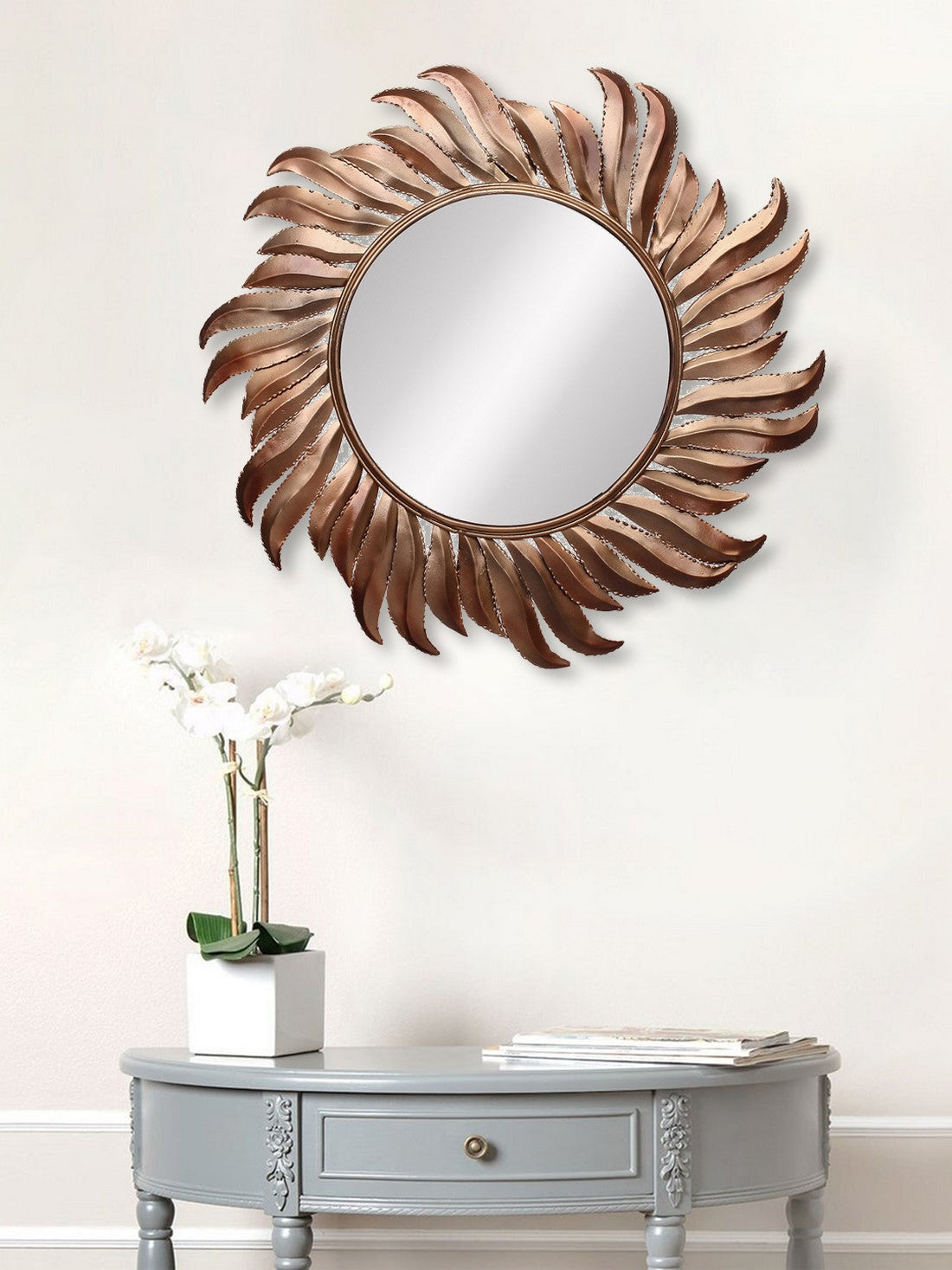 Golden and Brown Decorative Metal Handcarved Wall Mirror