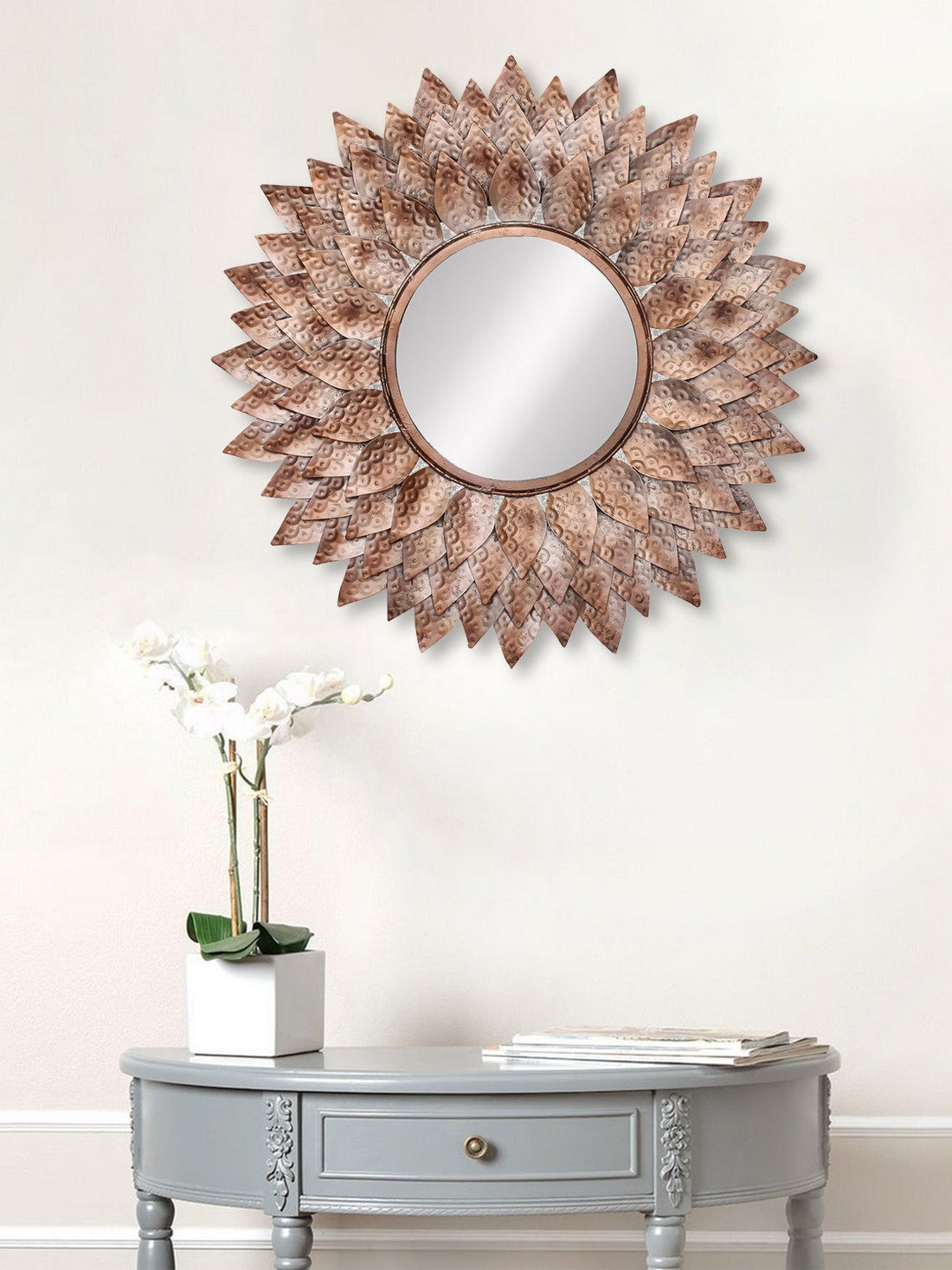 Brown, Copper and Black Decorative Metal Handcarved Wall Mirror