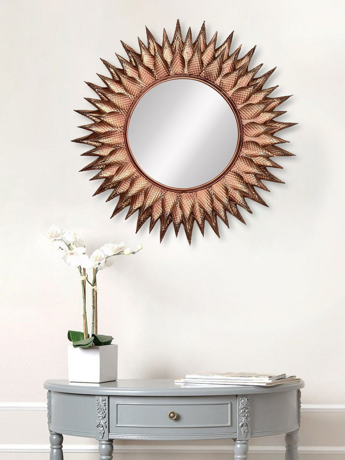 Copper Decorative Metal Handcarved Wall Mirror