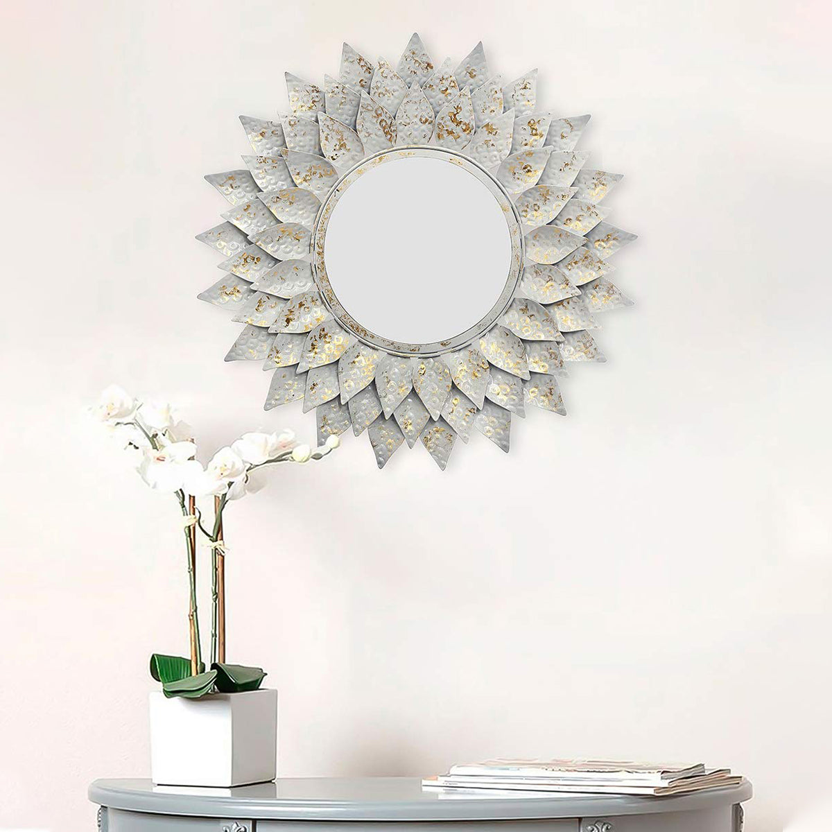 White Pattern Decorative Iron Handcrafted Wall Mirror 1