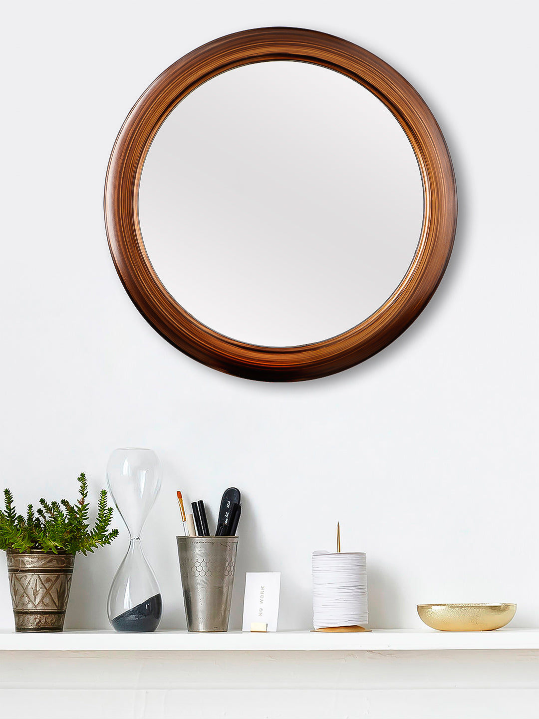Golden Unique Design Stylish Plastic Fiber Round Shape Mirror (41*41*4 cm) 1