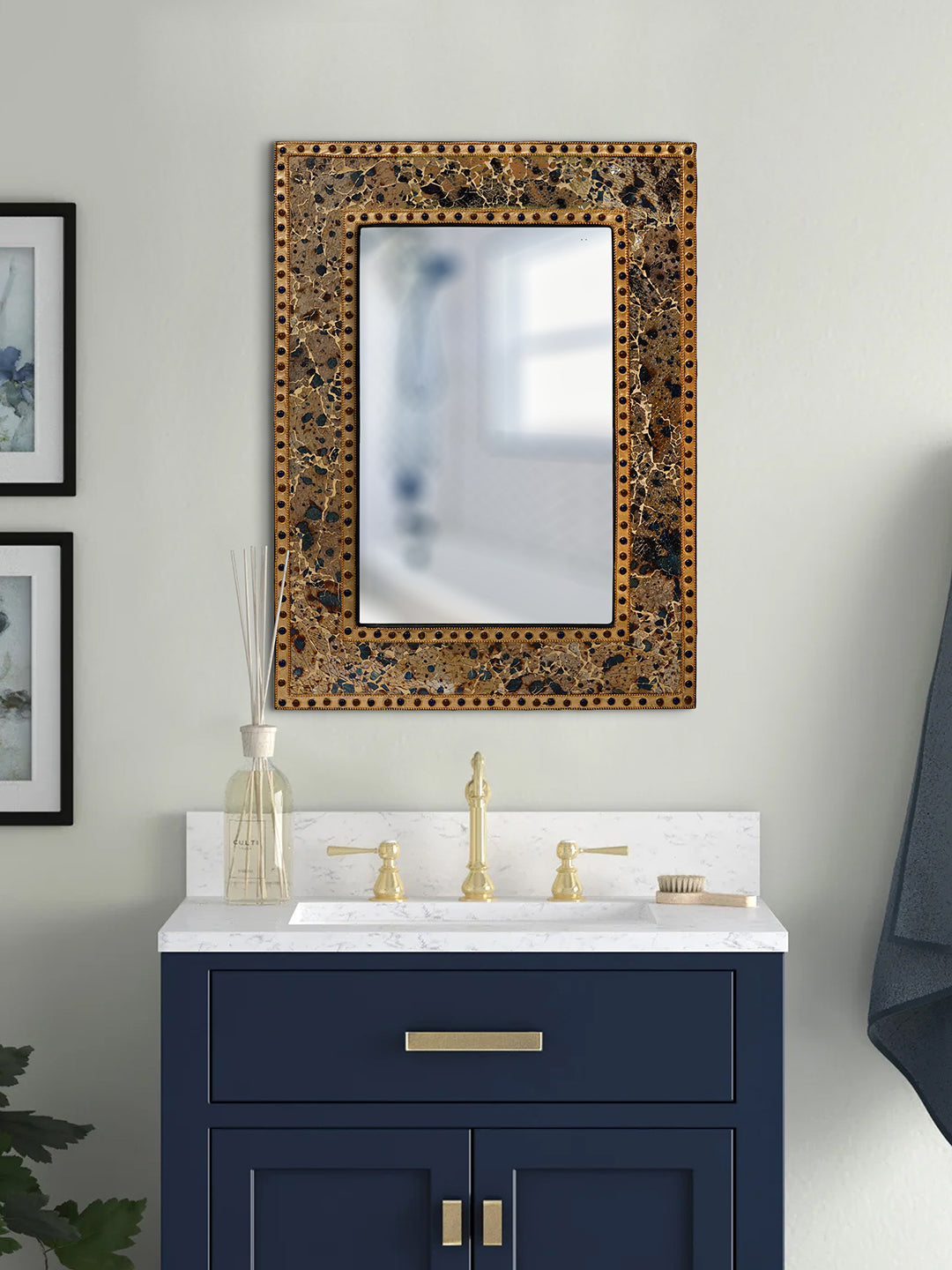 Golden Color Handicrafts Antique Looking Decorative Wooden Wall Mounted Wall Mirror (60*45 cm) 1