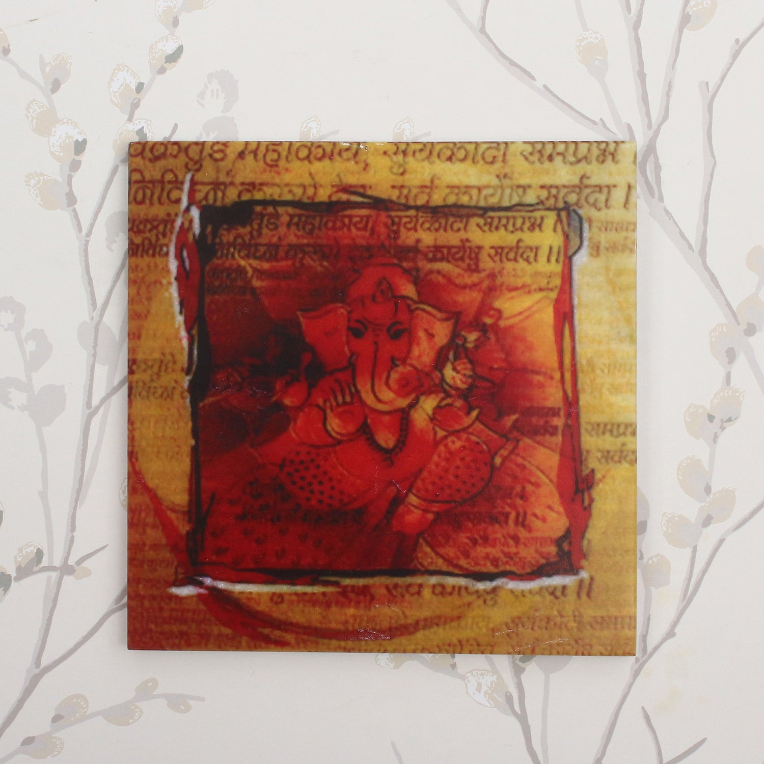 Lord Ganesha Painting On Marble Square Tile