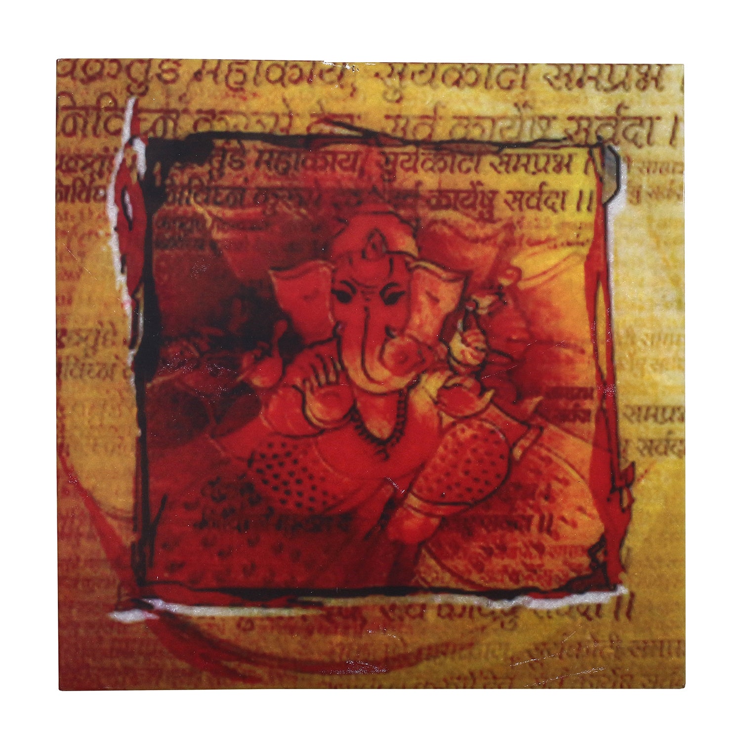 Lord Ganesha Painting On Marble Square Tile 1