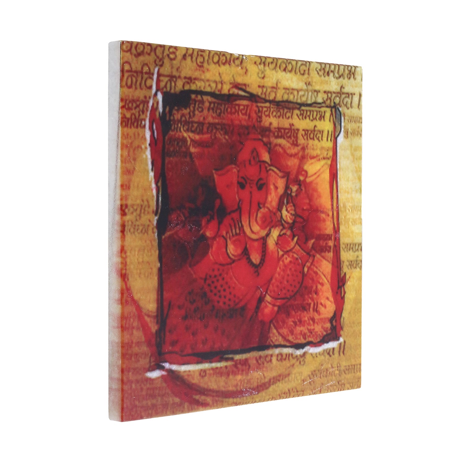 Lord Ganesha Painting On Marble Square Tile 3