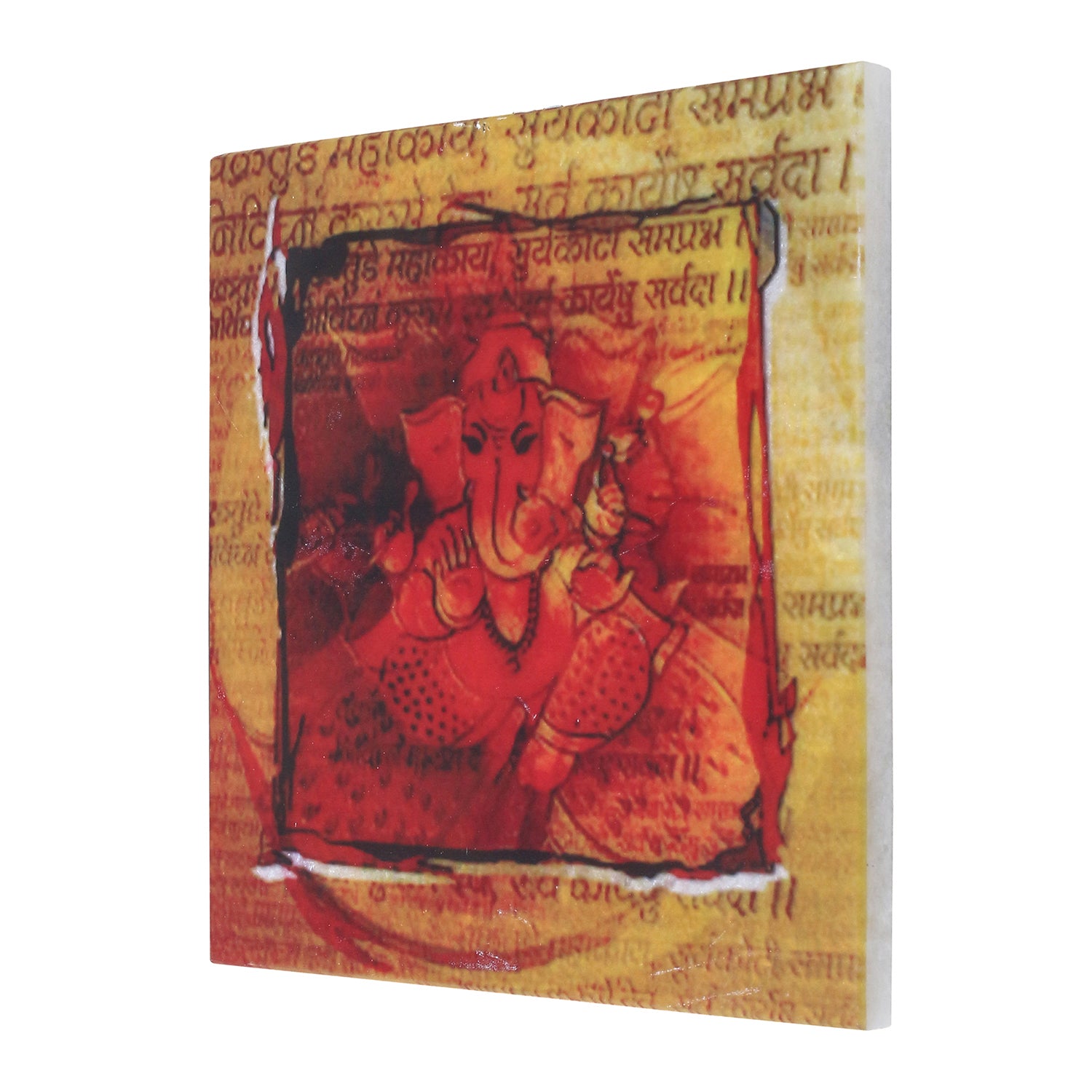 Lord Ganesha Painting On Marble Square Tile 4