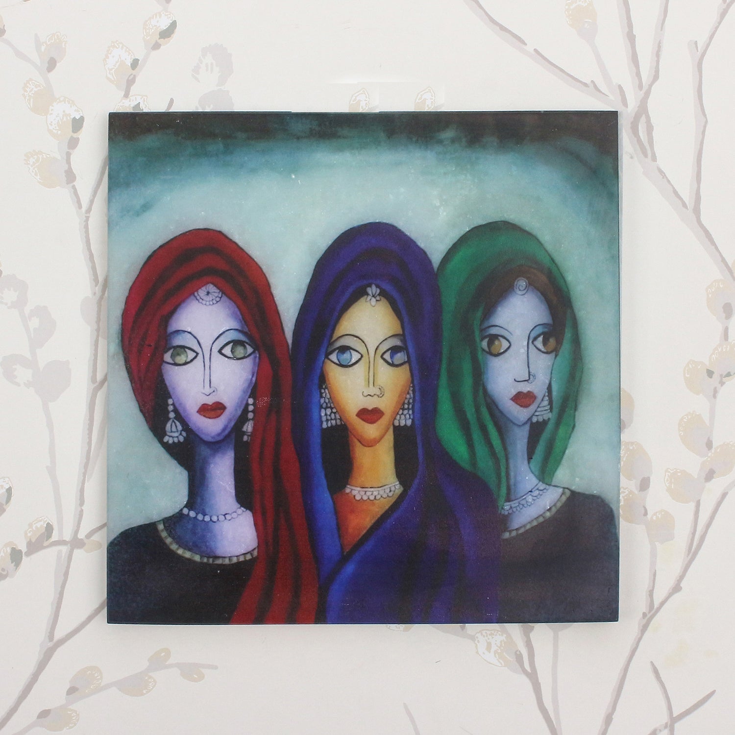 Abstract 3 Women Art Painting On Marble Square Tile