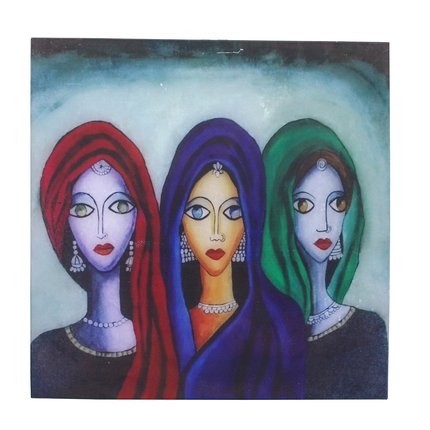 Abstract 3 Women Art Painting On Marble Square Tile 1