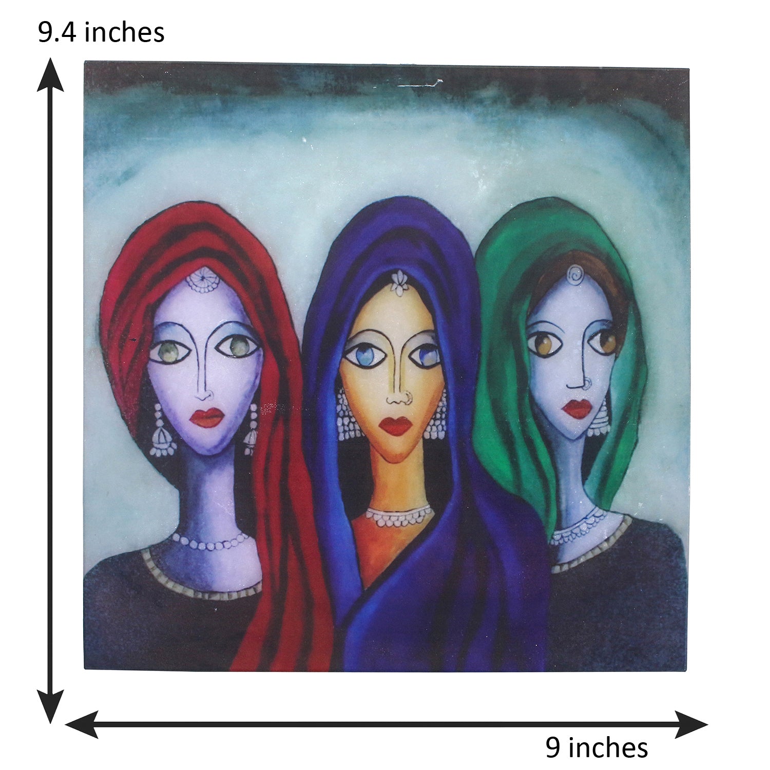 Abstract 3 Women Art Painting On Marble Square Tile 2