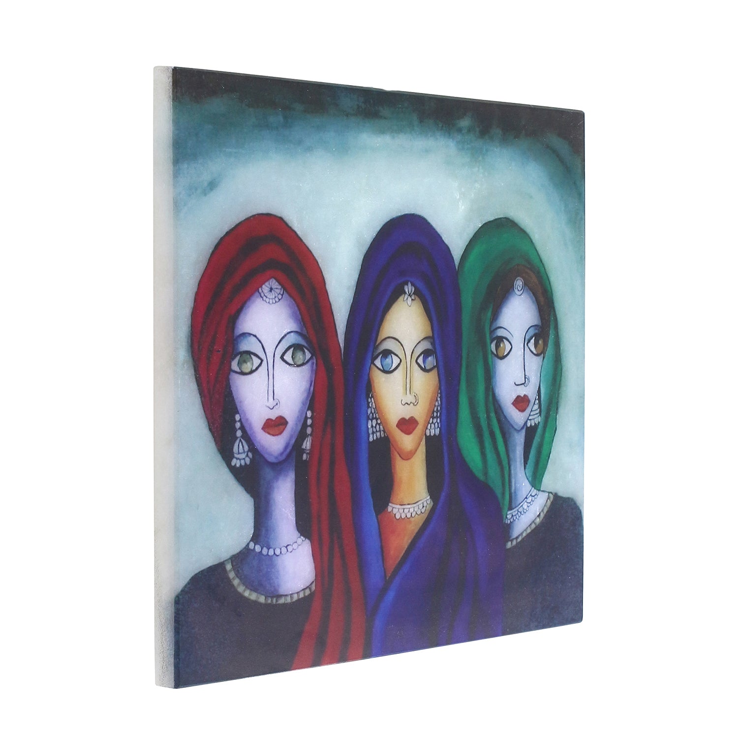 Abstract 3 Women Art Painting On Marble Square Tile 3