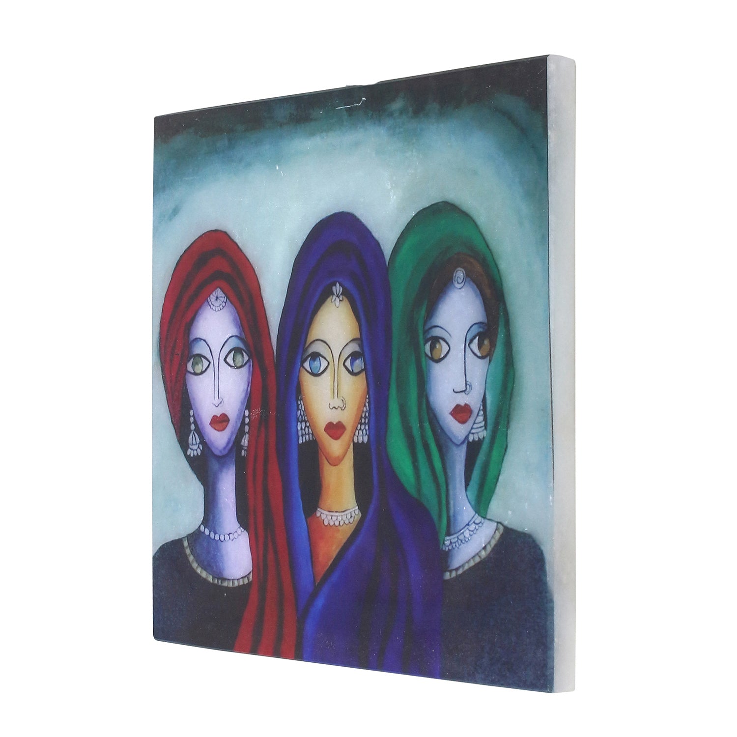 Abstract 3 Women Art Painting On Marble Square Tile 4