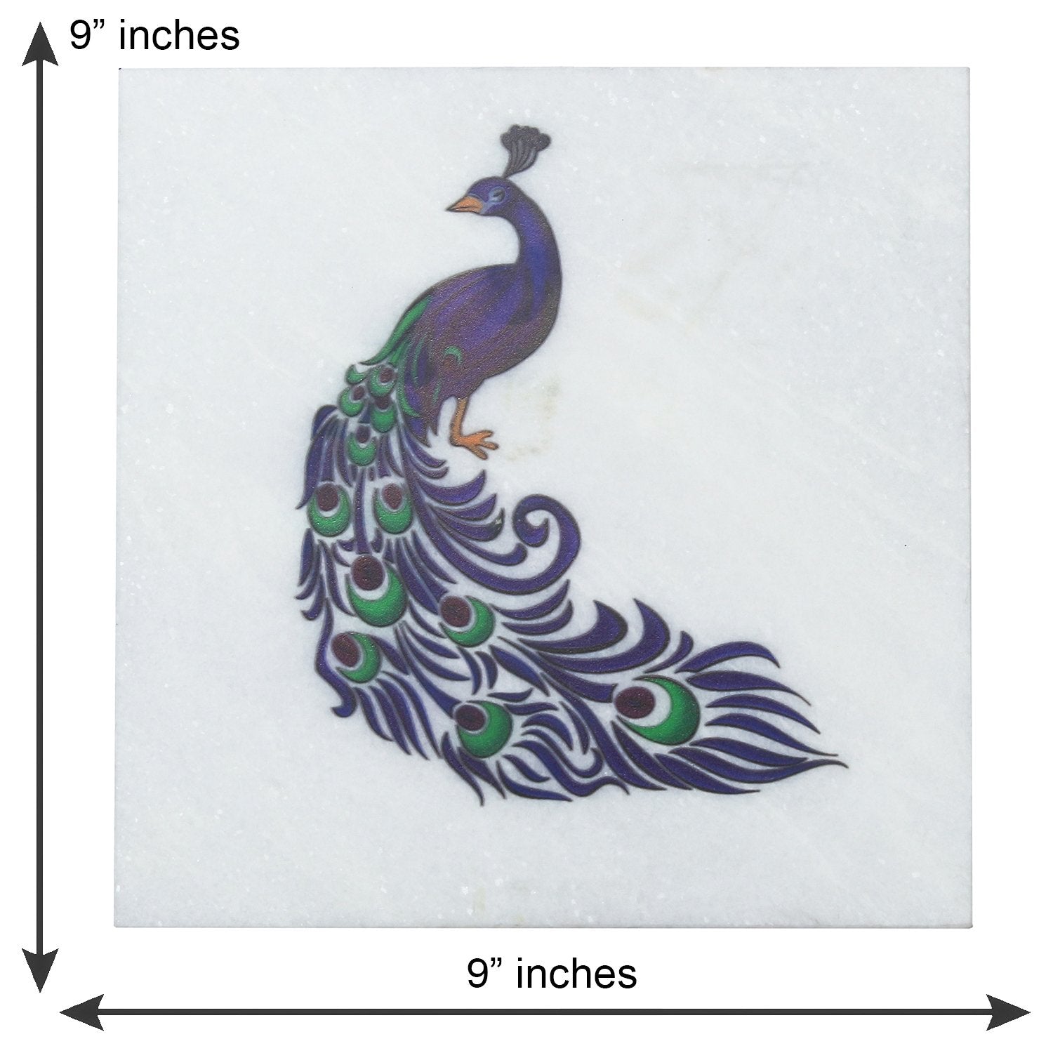 Colorful Peacock Painting On Marble Square Tile 2