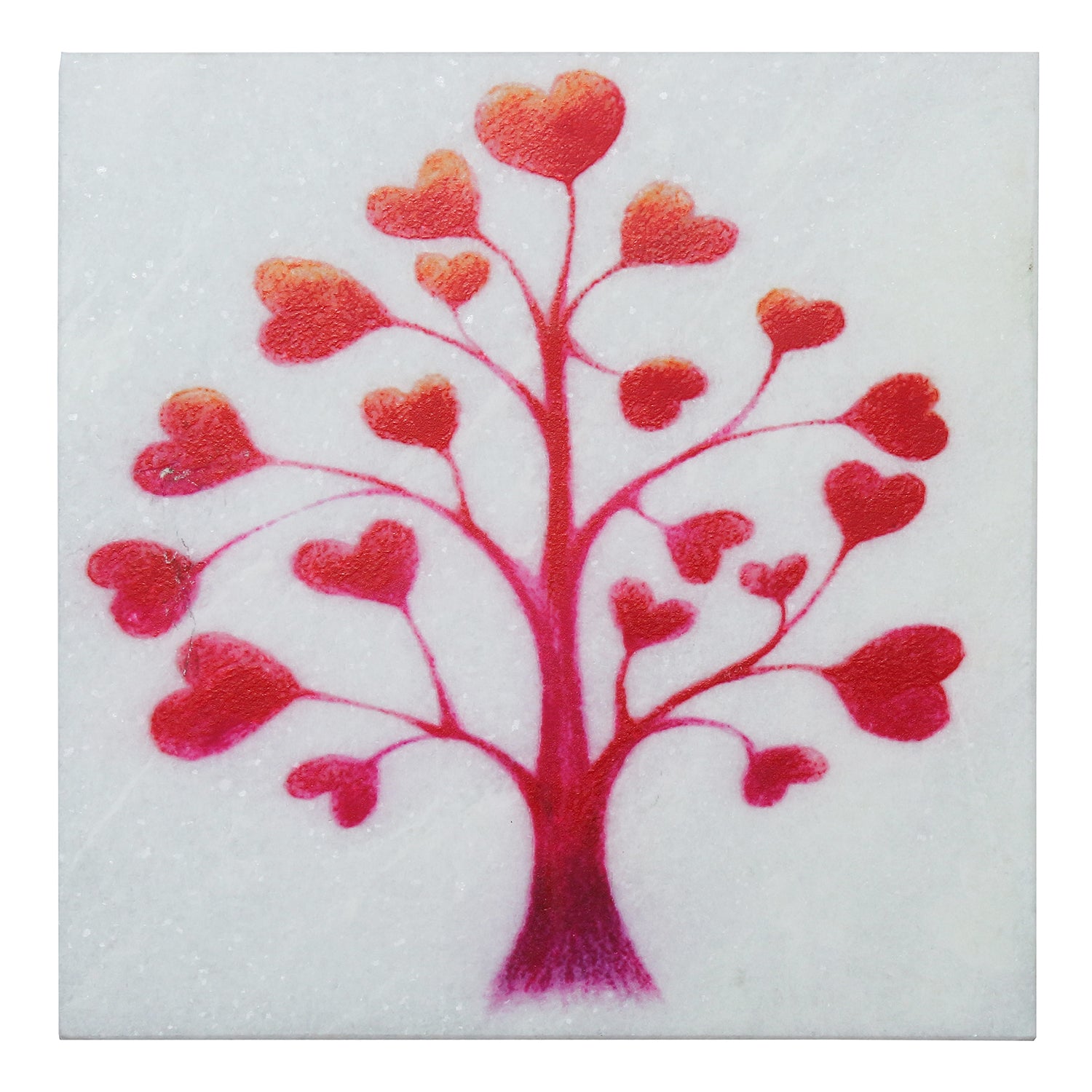 Red Hearts Tree Painting On Marble Square Tile 1