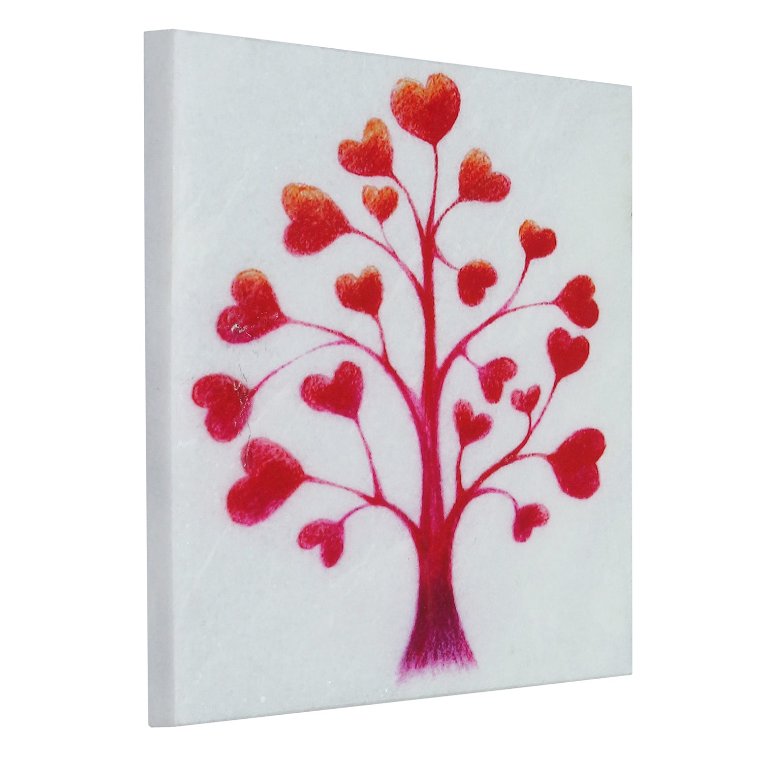 Red Hearts Tree Painting On Marble Square Tile 3