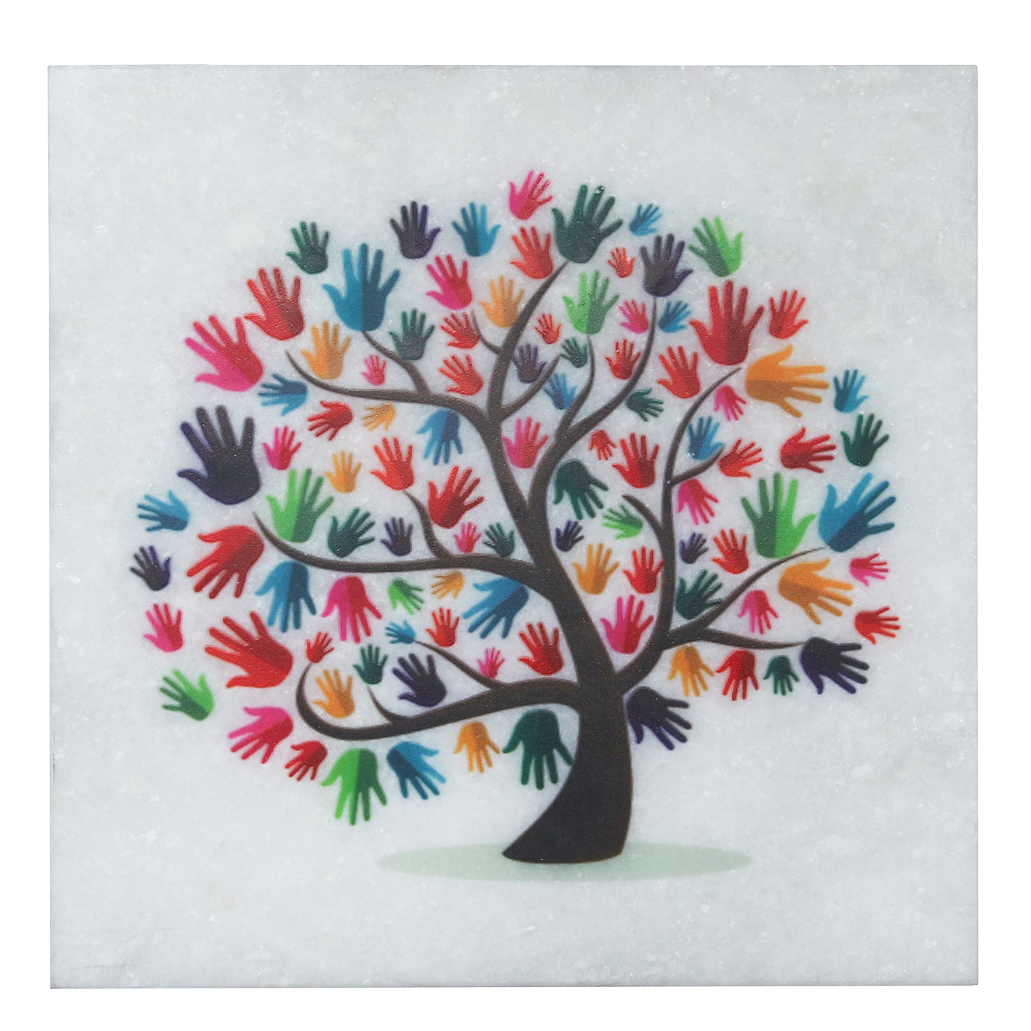 Colorful Hands Tree Painting On Marble Square Tile 1