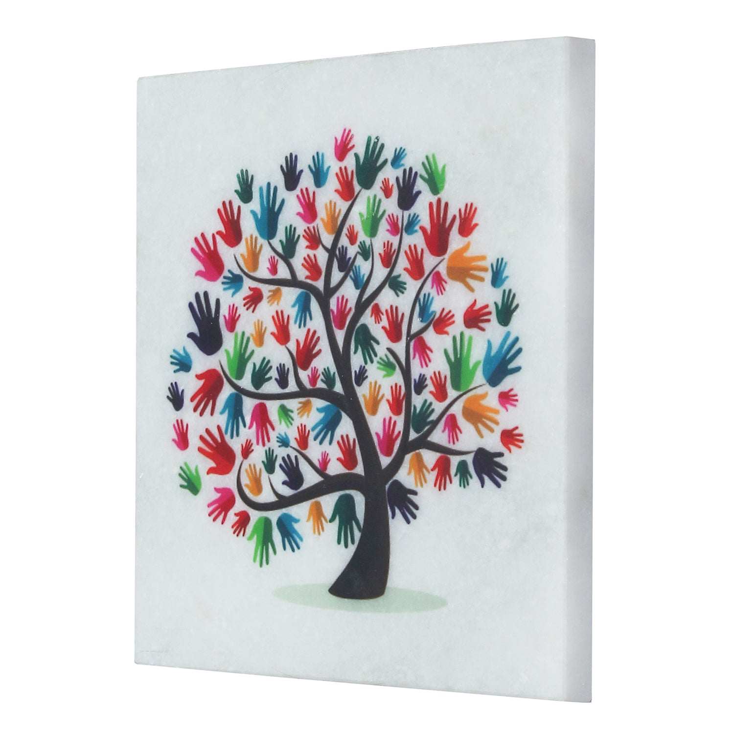 Colorful Hands Tree Painting On Marble Square Tile 3