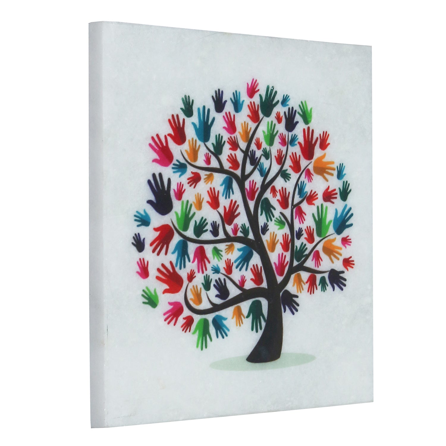 Colorful Hands Tree Painting On Marble Square Tile 4