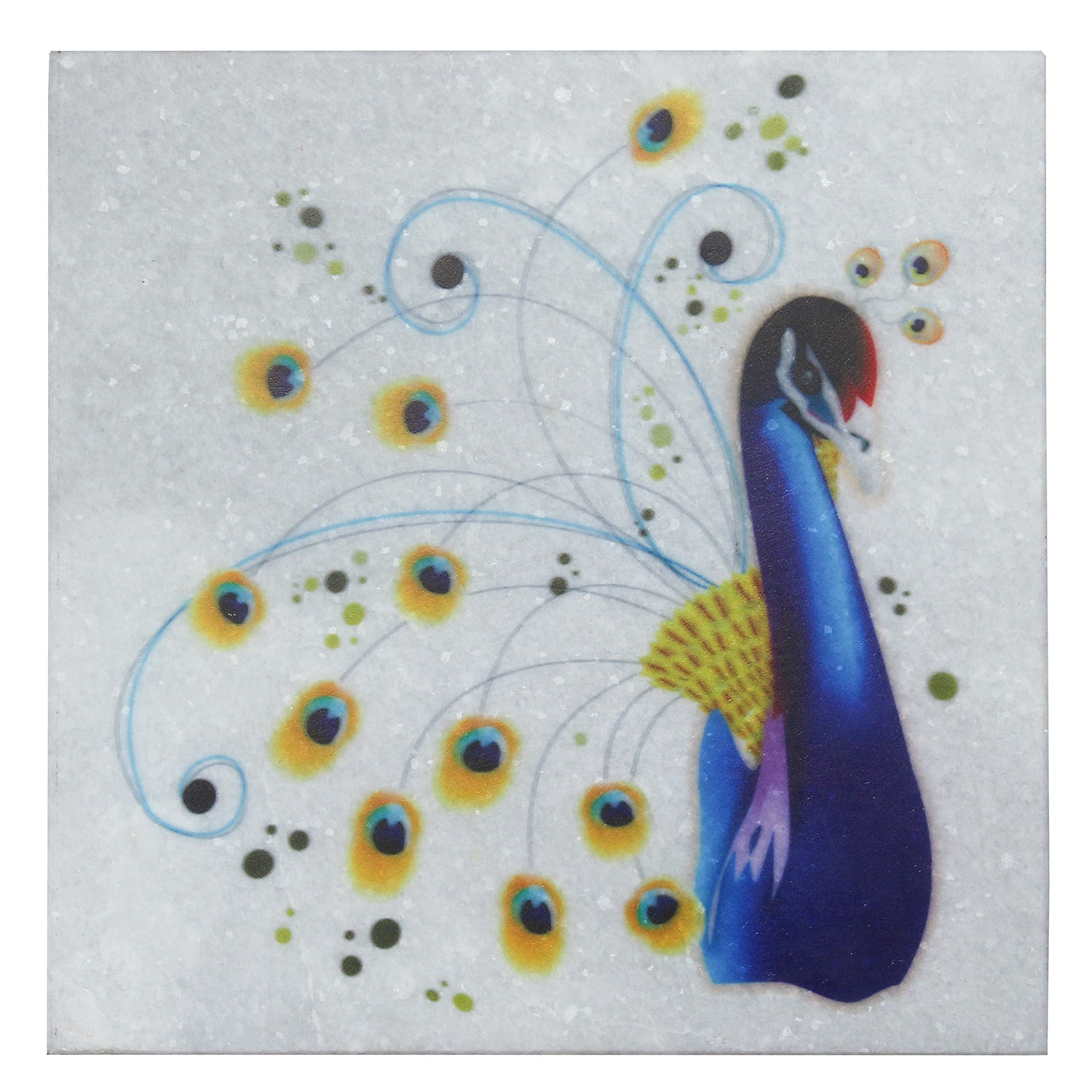 Colorful Dancing Peacock Painting On Marble Square Tile
