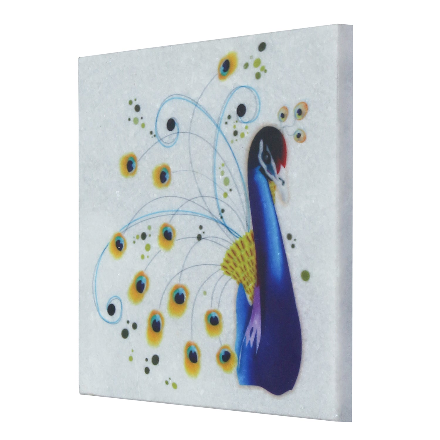 Colorful Dancing Peacock Painting On Marble Square Tile 3