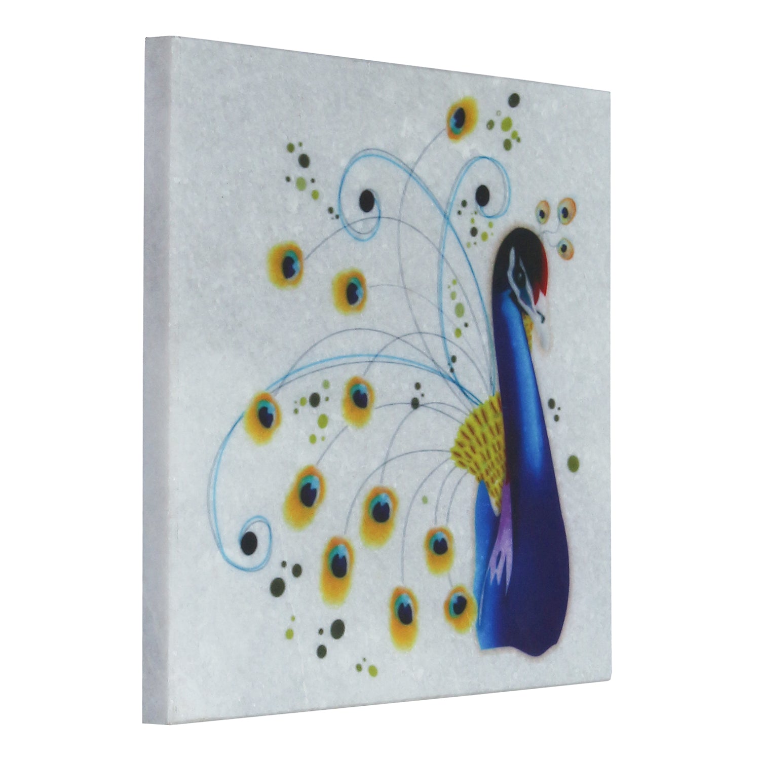 Colorful Dancing Peacock Painting On Marble Square Tile 4