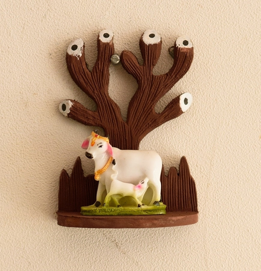 Polyresin Cow and Calf Under Wooden Tree Figurine
