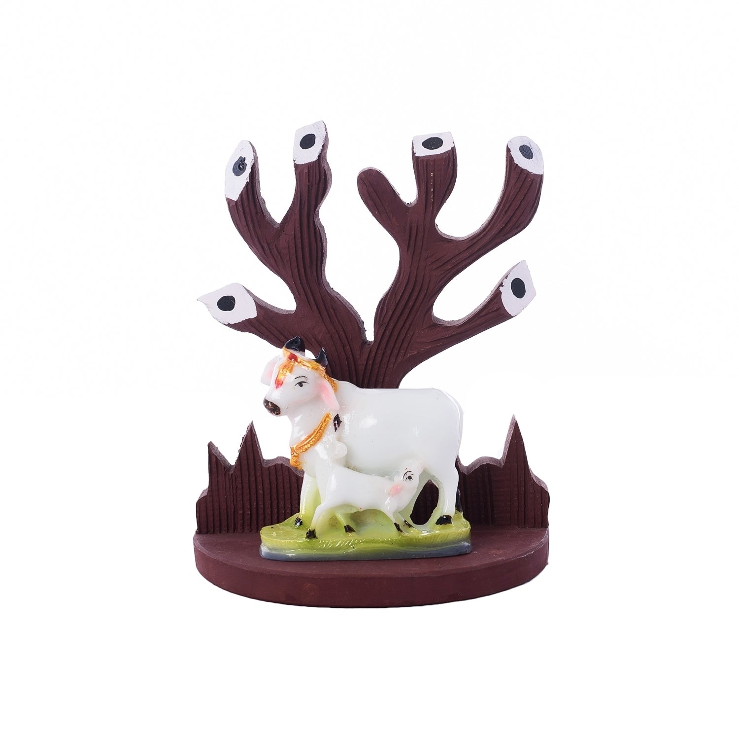 Polyresin Cow and Calf Under Wooden Tree Figurine 1