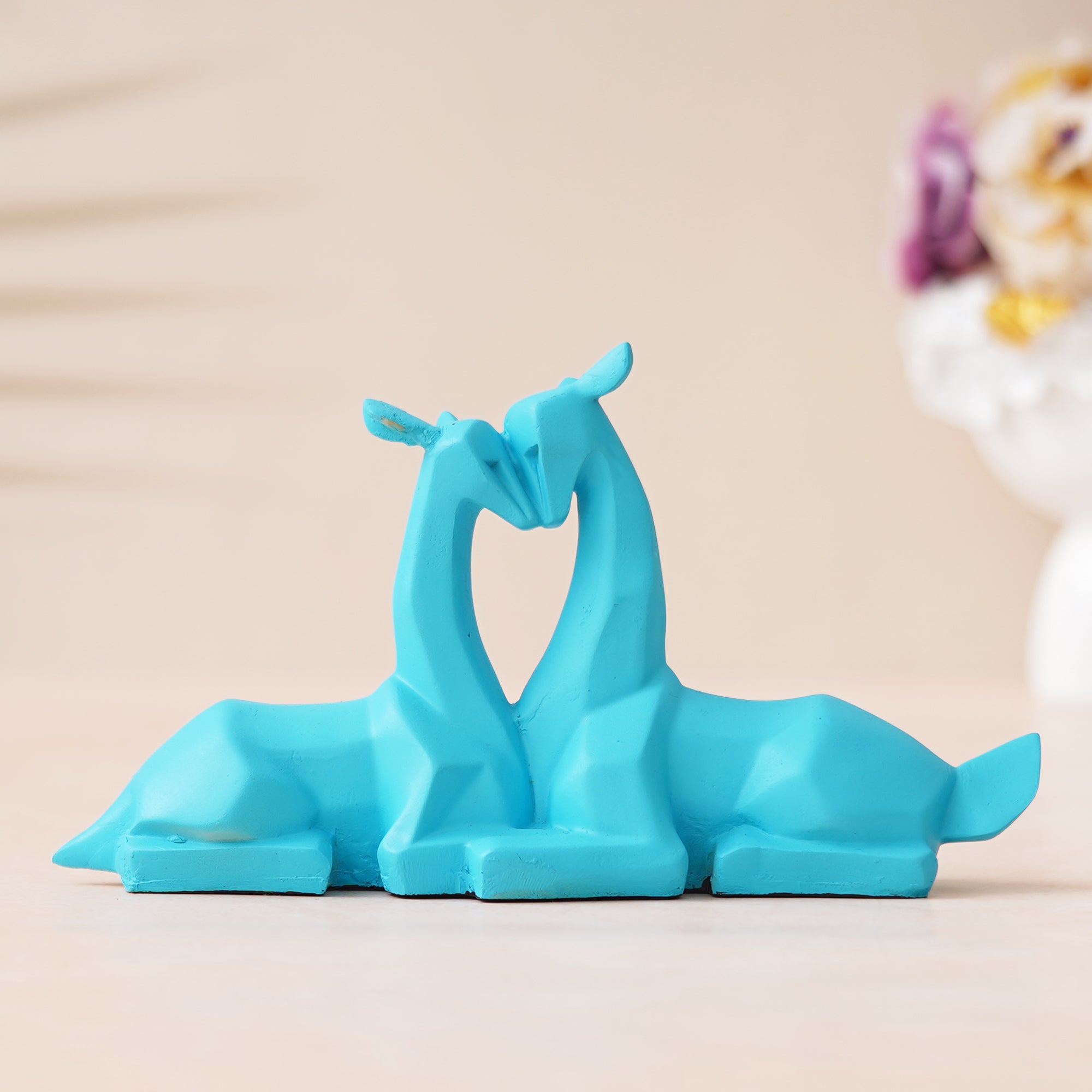 eCraftIndia Blue Polyresin Couple Deer Statues Animal Figurines Decorative Showpieces