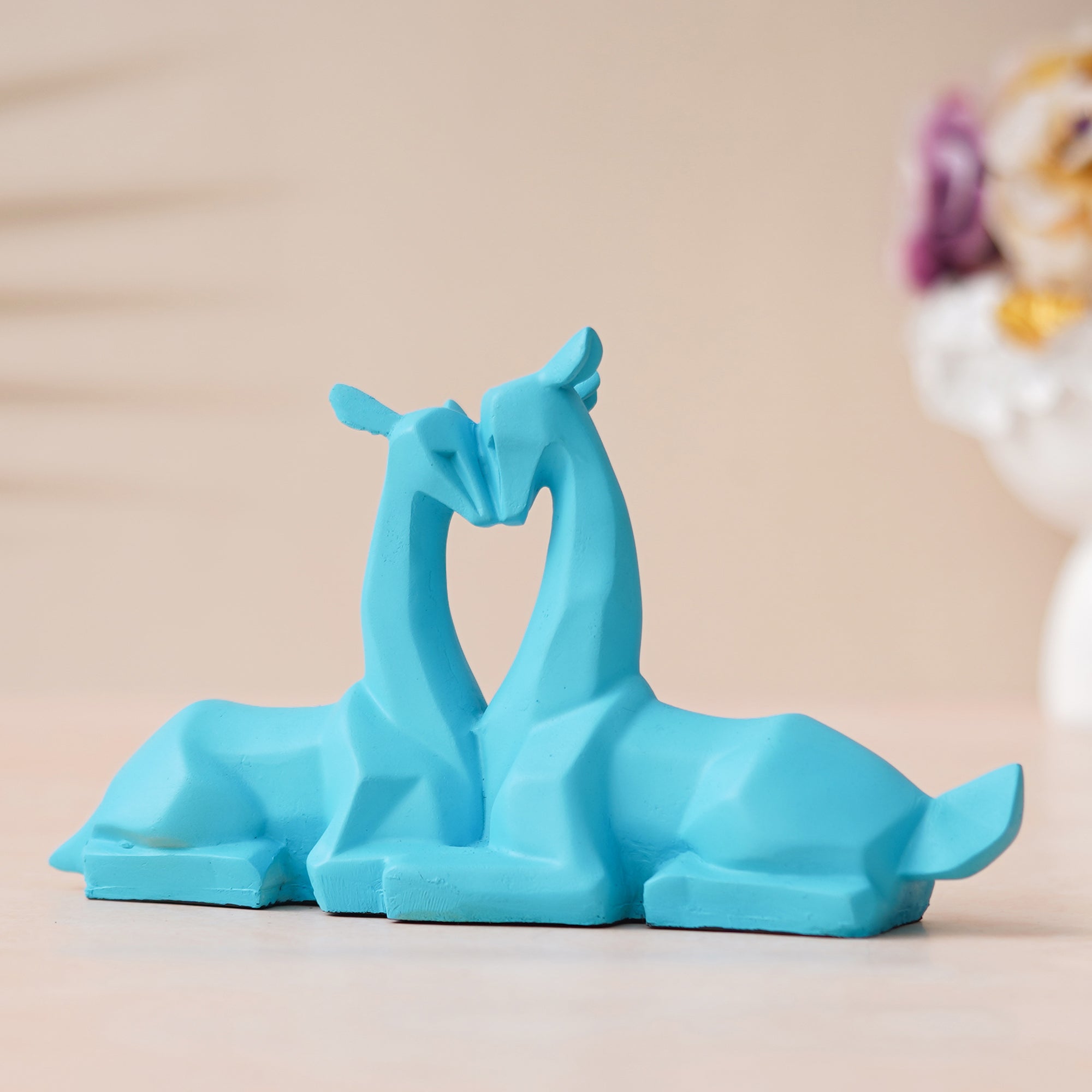 eCraftIndia Blue Polyresin Couple Deer Statues Animal Figurines Decorative Showpieces 1