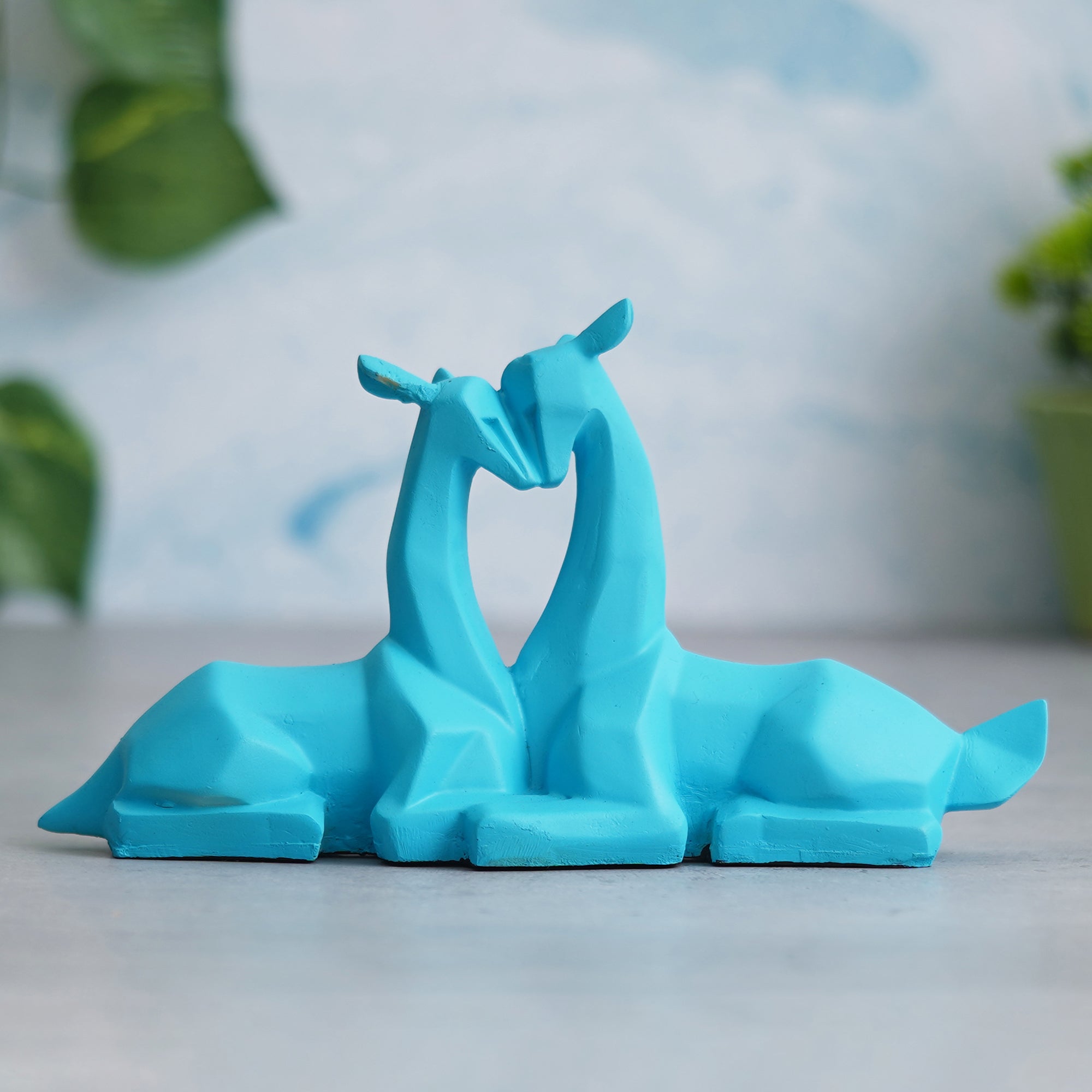 eCraftIndia Blue Polyresin Couple Deer Statues Animal Figurines Decorative Showpieces 4
