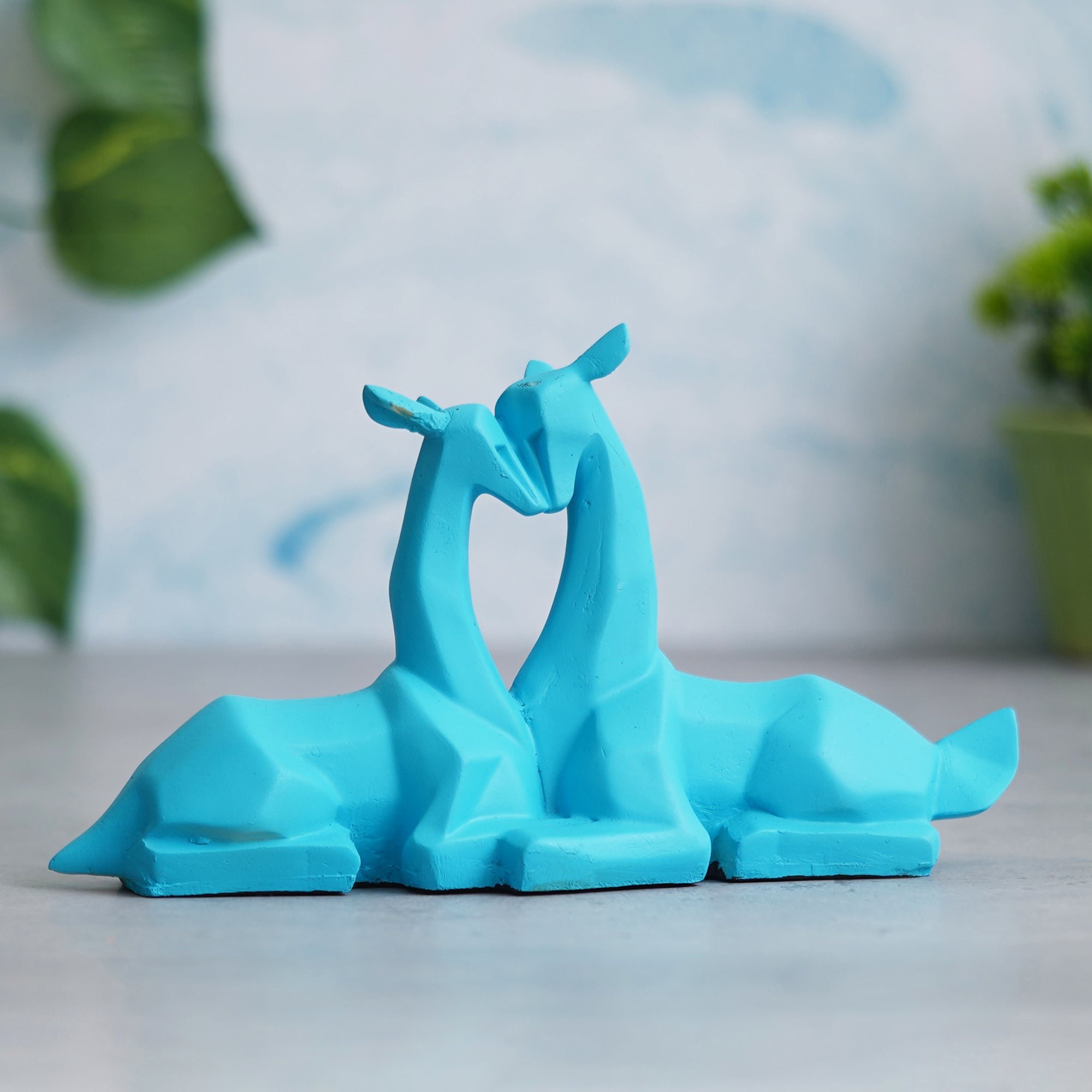 eCraftIndia Blue Polyresin Couple Deer Statues Animal Figurines Decorative Showpieces 5