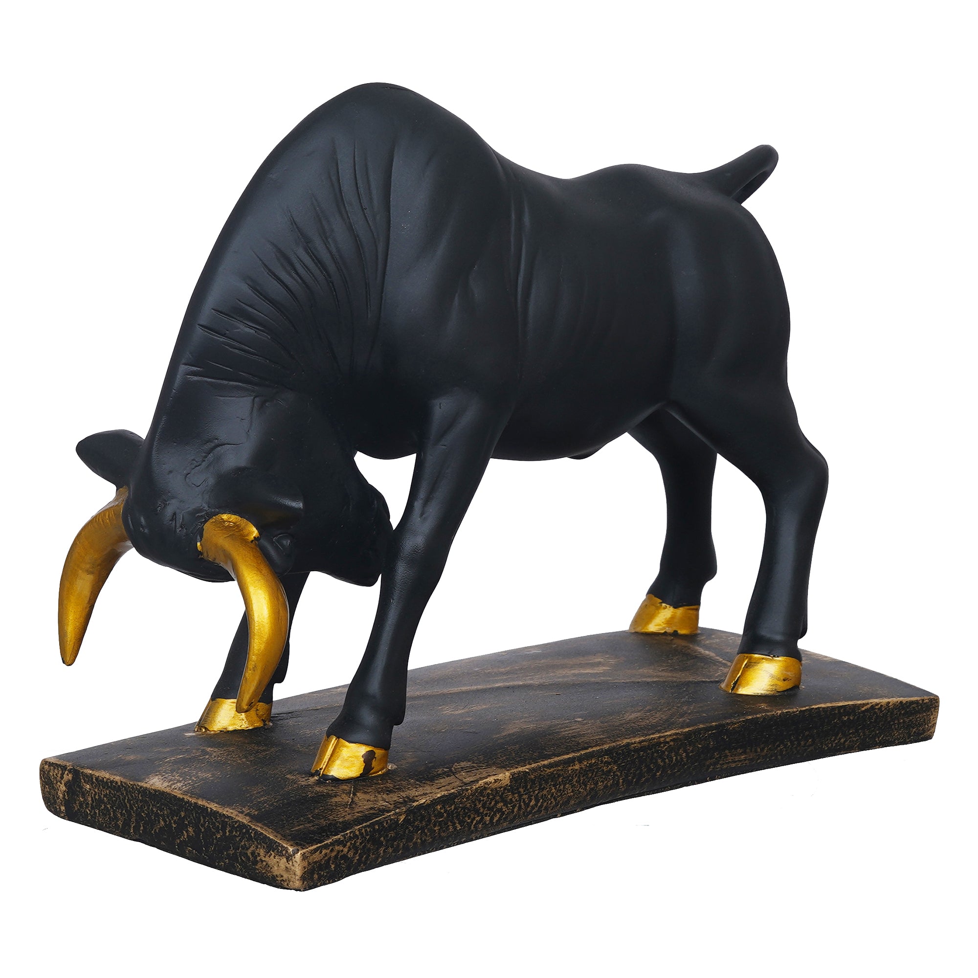 eCraftIndia Black and Golden Polyresin Charging Bull Statue Animal Figurine Decorative Showpiece 2
