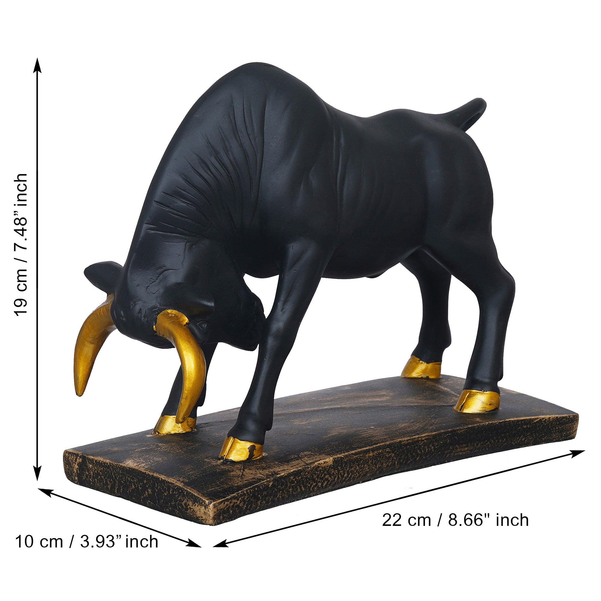 eCraftIndia Black and Golden Polyresin Charging Bull Statue Animal Figurine Decorative Showpiece 3