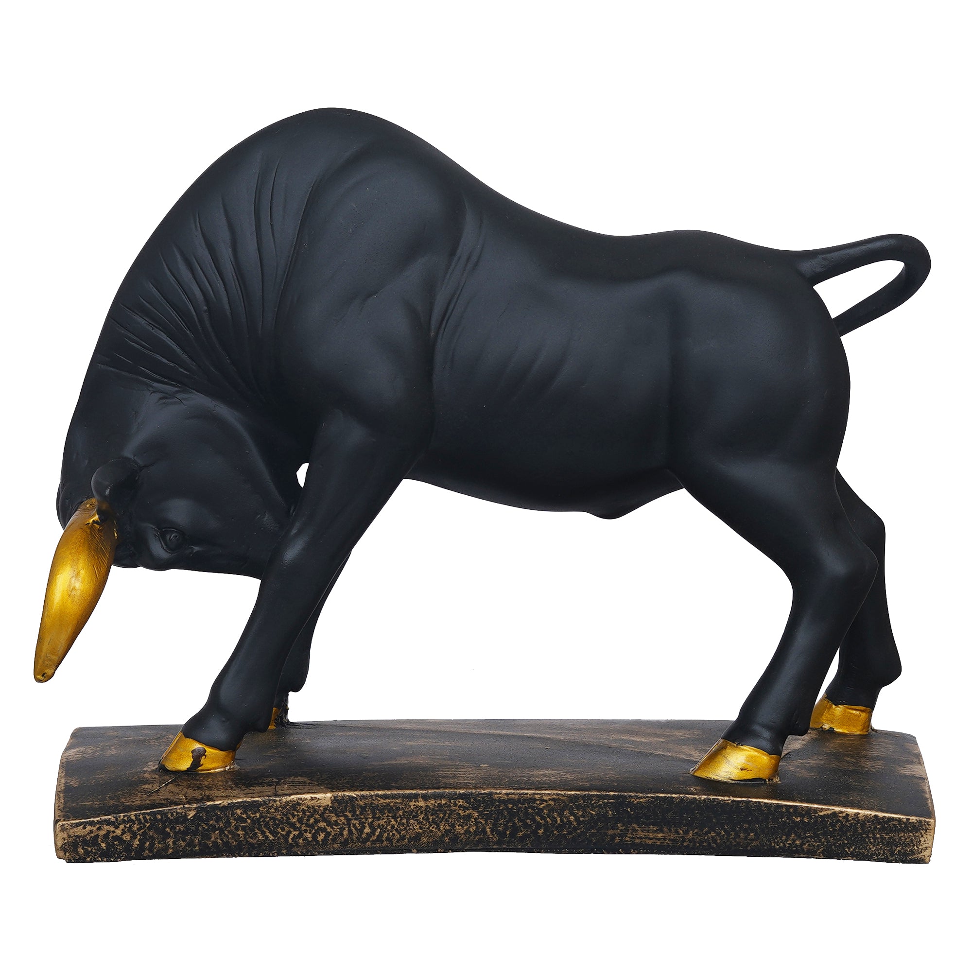 eCraftIndia Black and Golden Polyresin Charging Bull Statue Animal Figurine Decorative Showpiece 6