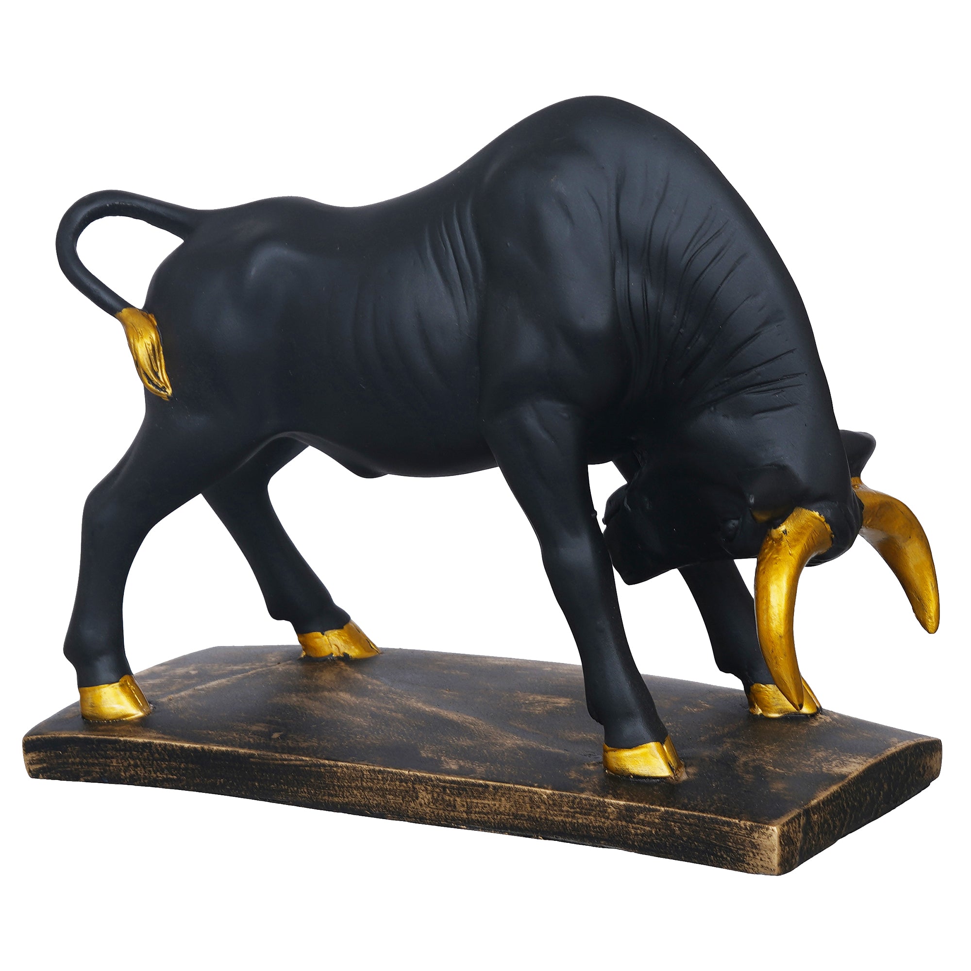 eCraftIndia Black and Golden Polyresin Charging Bull Statue Animal Figurine Decorative Showpiece 7