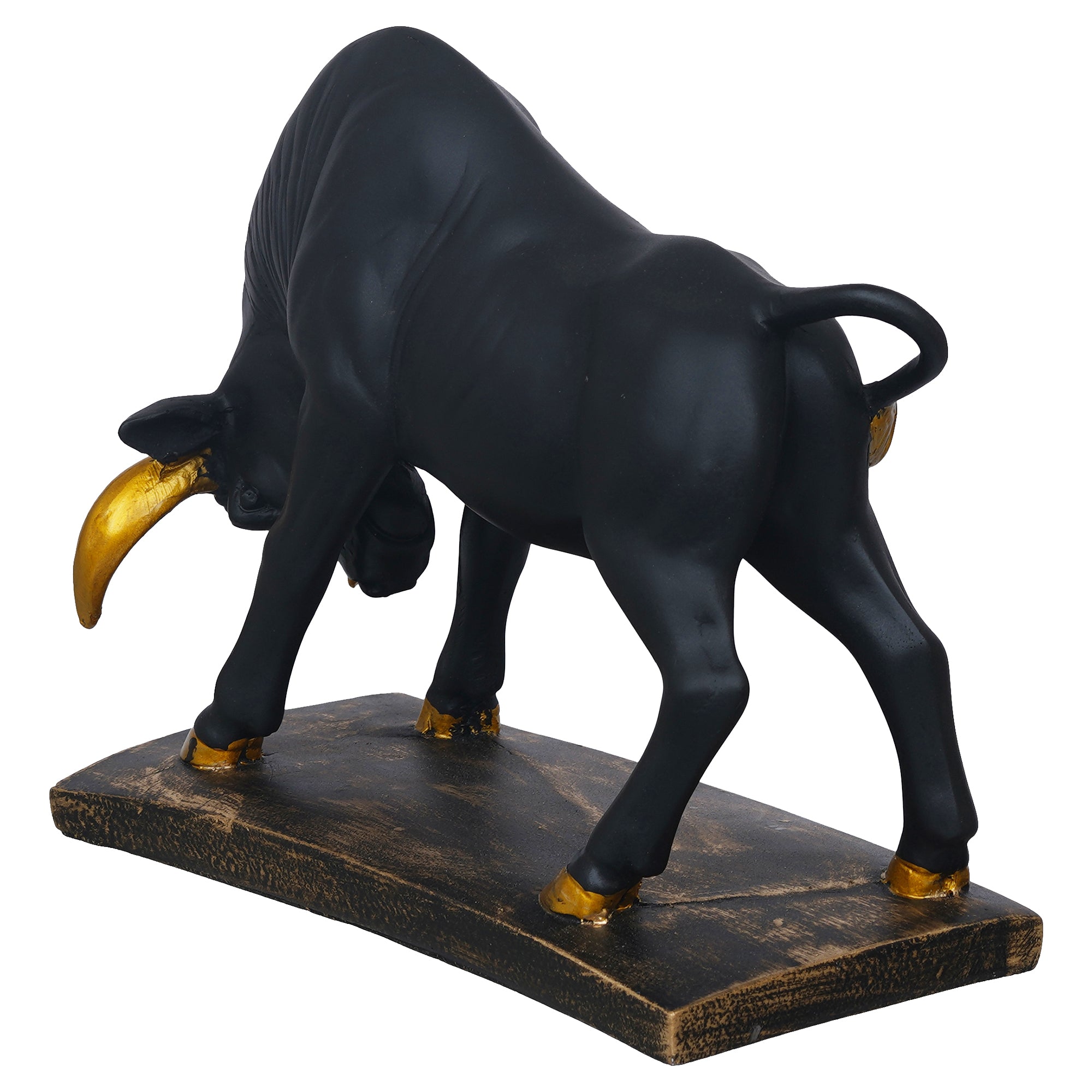 eCraftIndia Black and Golden Polyresin Charging Bull Statue Animal Figurine Decorative Showpiece 8