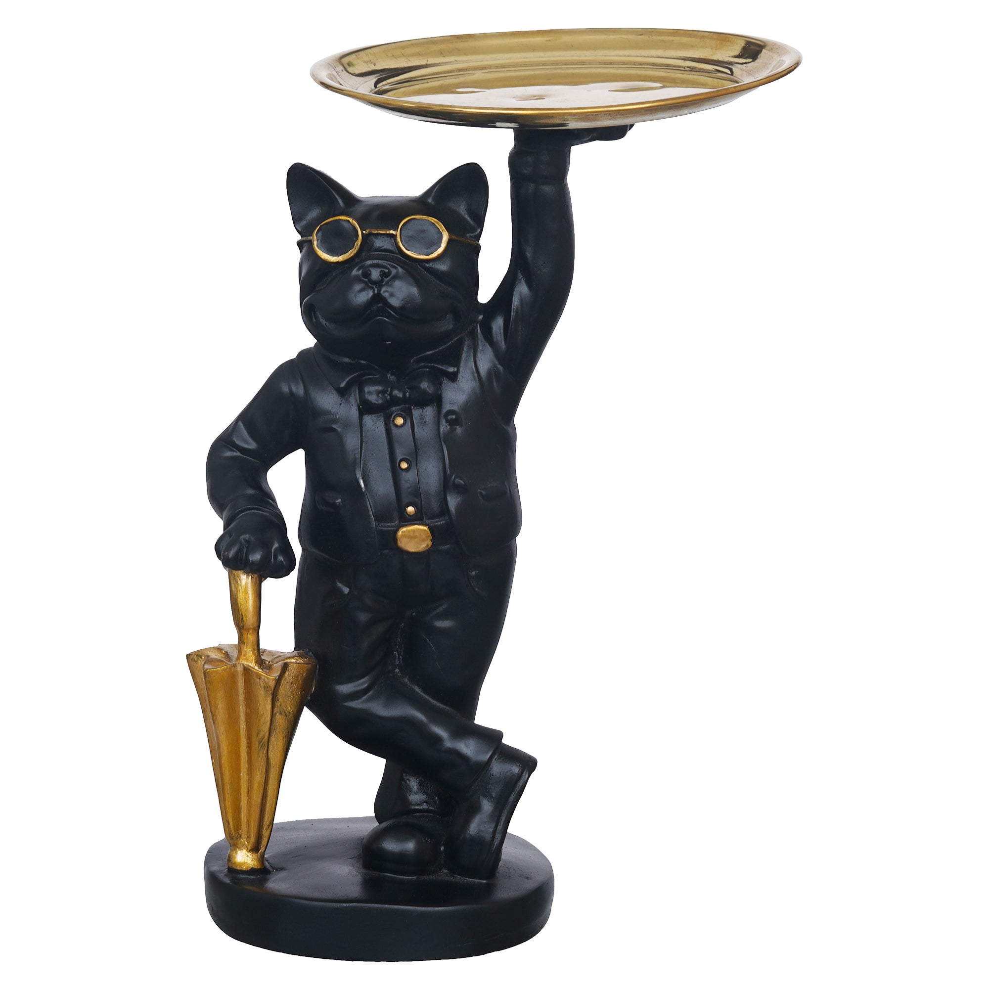 eCraftIndia Golden Black Cat Statue in Formal Dress and Sunglasses with Umbrella Animal Showpiece 2
