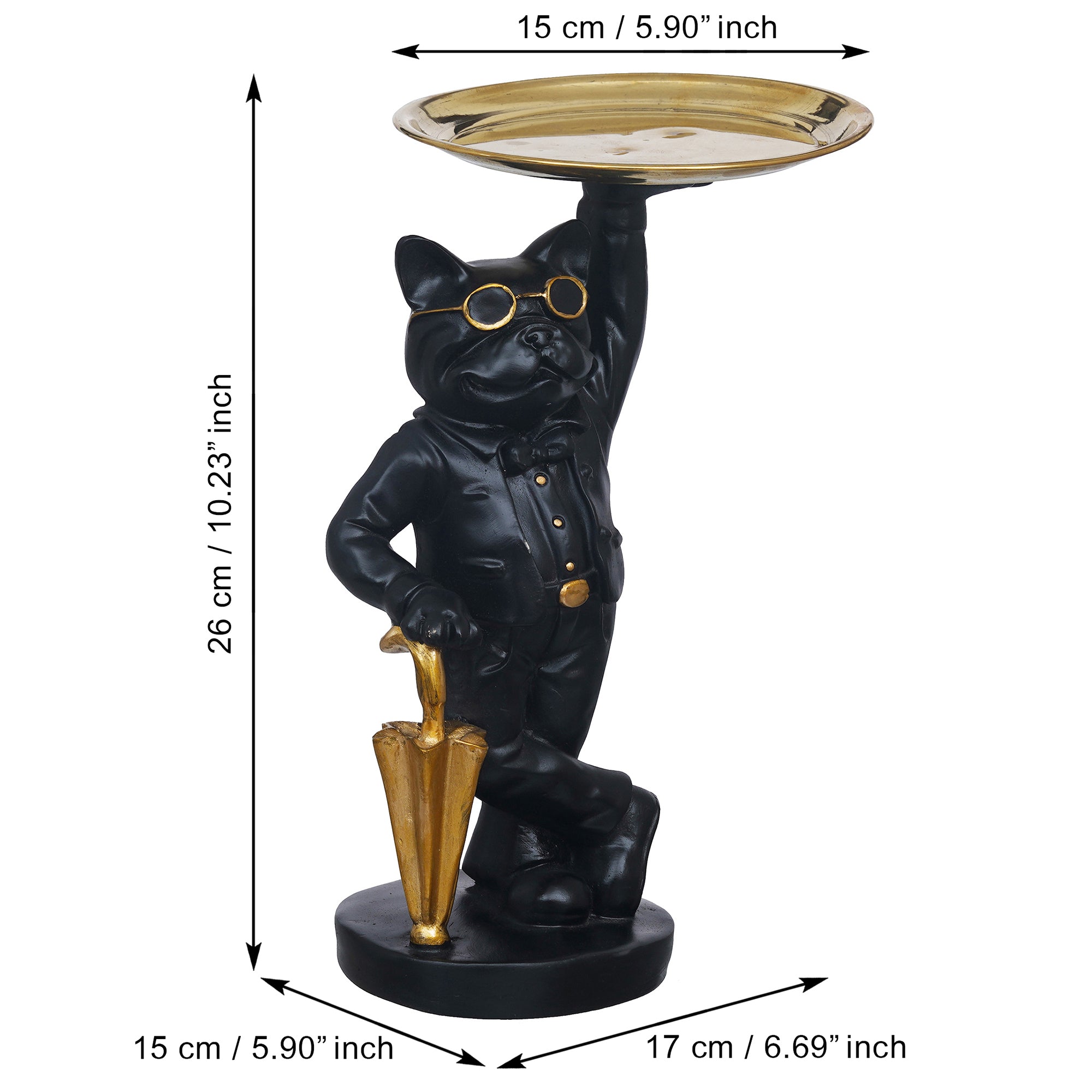 eCraftIndia Golden Black Cat Statue in Formal Dress and Sunglasses with Umbrella Animal Showpiece 3
