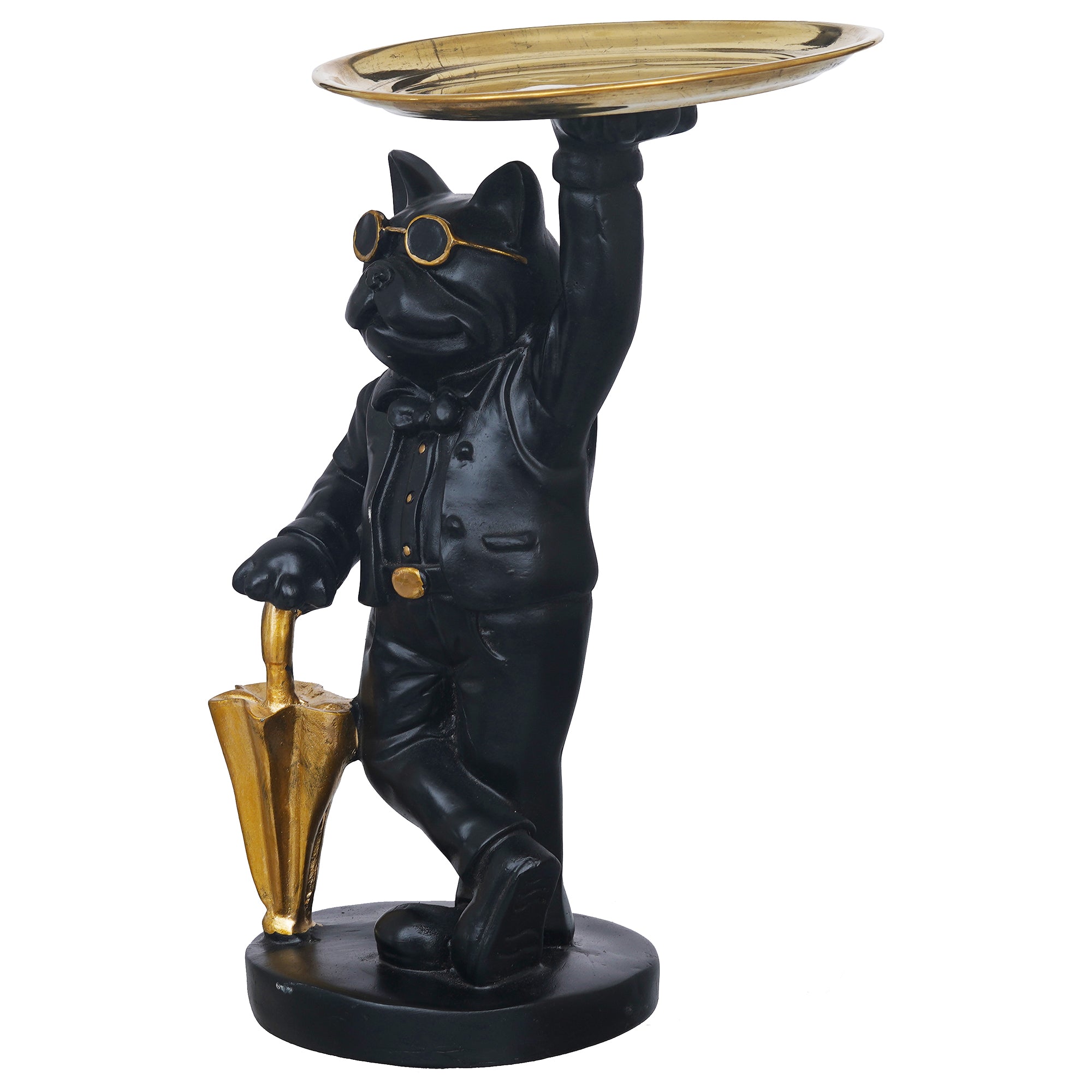 eCraftIndia Golden Black Cat Statue in Formal Dress and Sunglasses with Umbrella Animal Showpiece 6