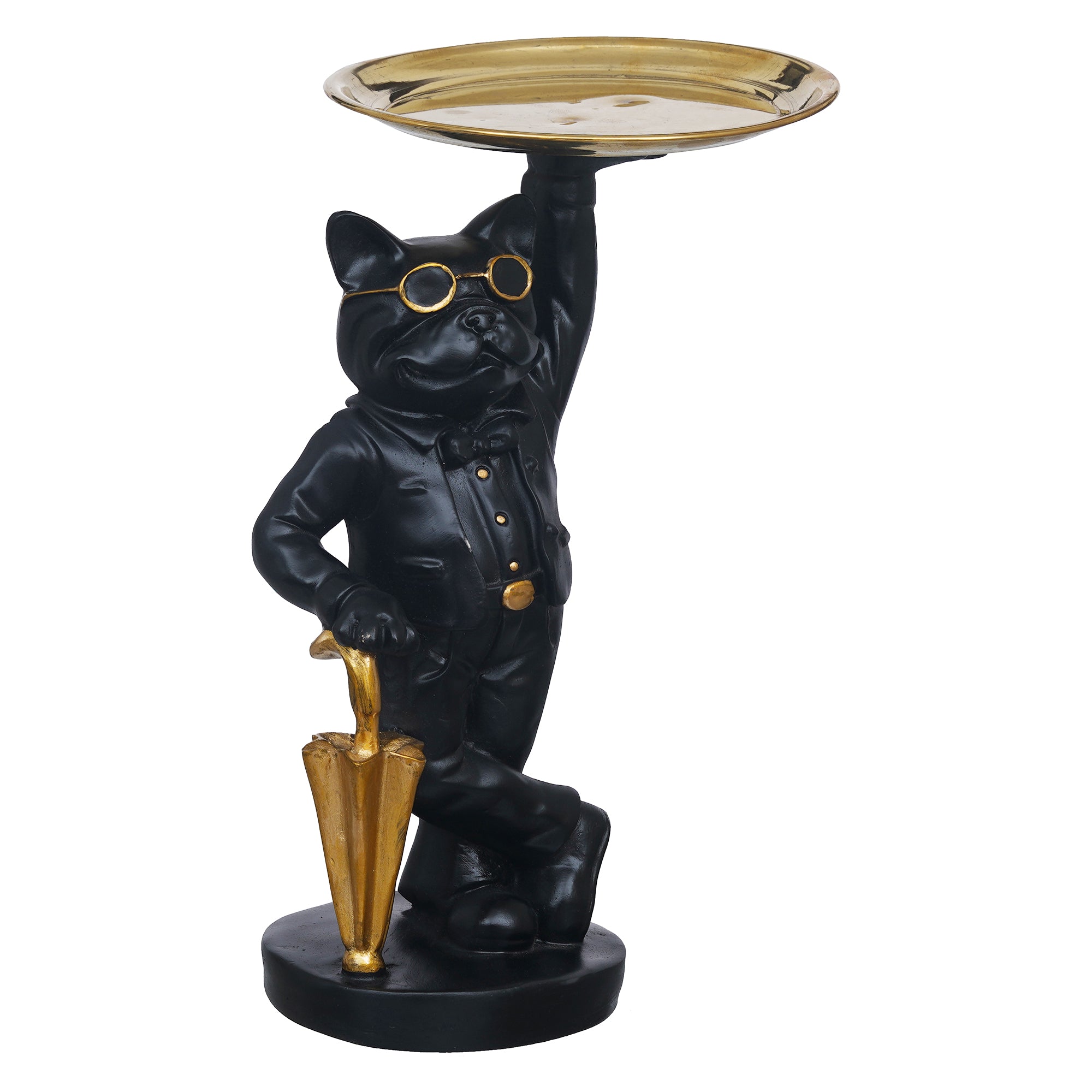 eCraftIndia Golden Black Cat Statue in Formal Dress and Sunglasses with Umbrella Animal Showpiece 7